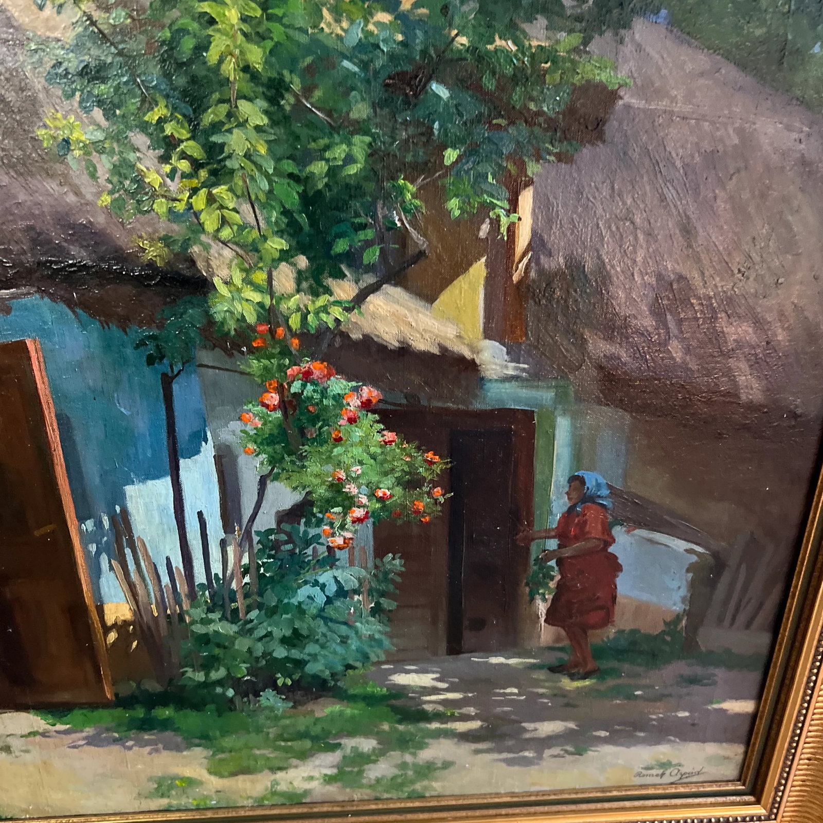 Oil on Canvas by Hungarian Artist Romek Arpad (1883-1960) Framed Signed Village Home - 5
