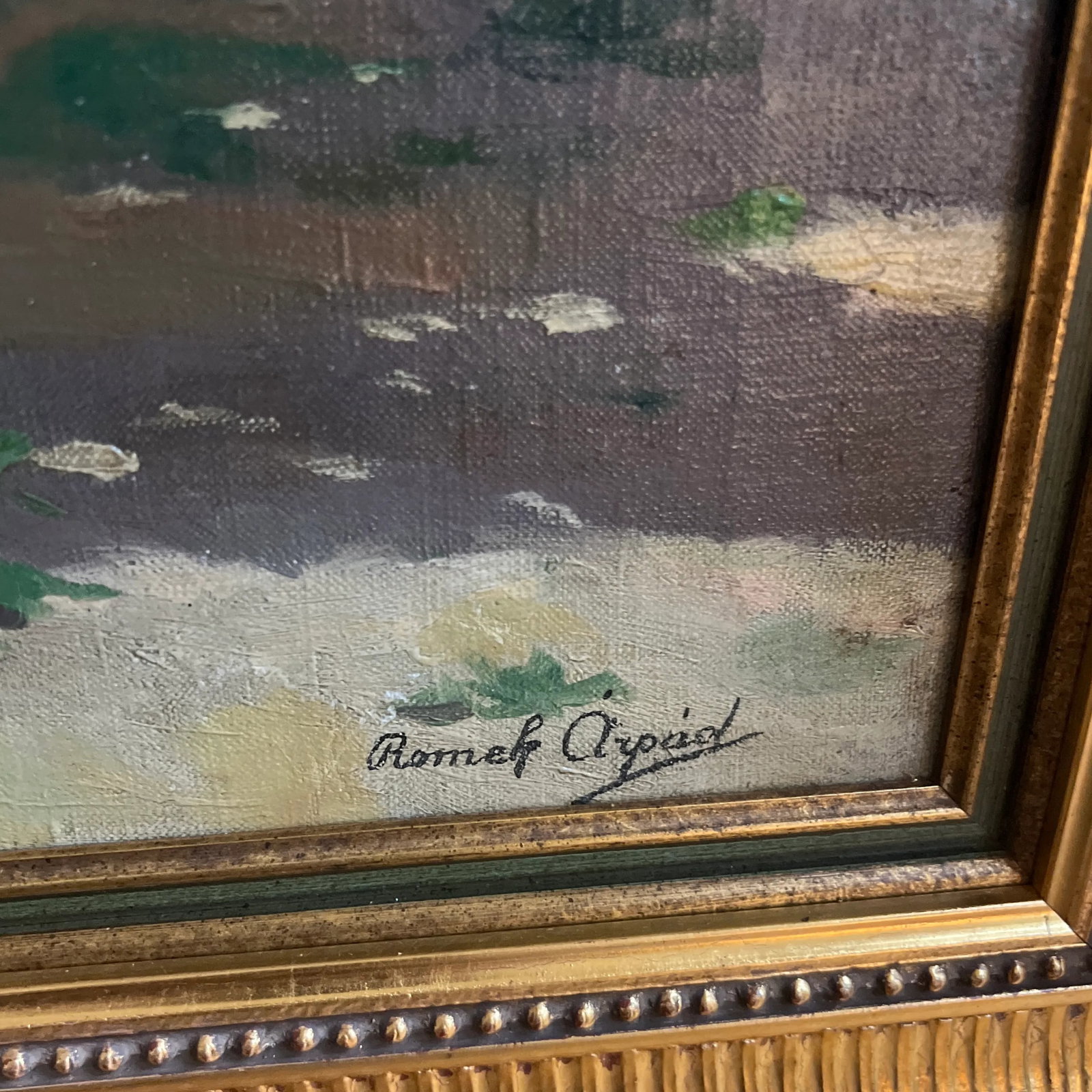 Oil on Canvas by Hungarian Artist Romek Arpad (1883-1960) Framed Signed Village Home - 6