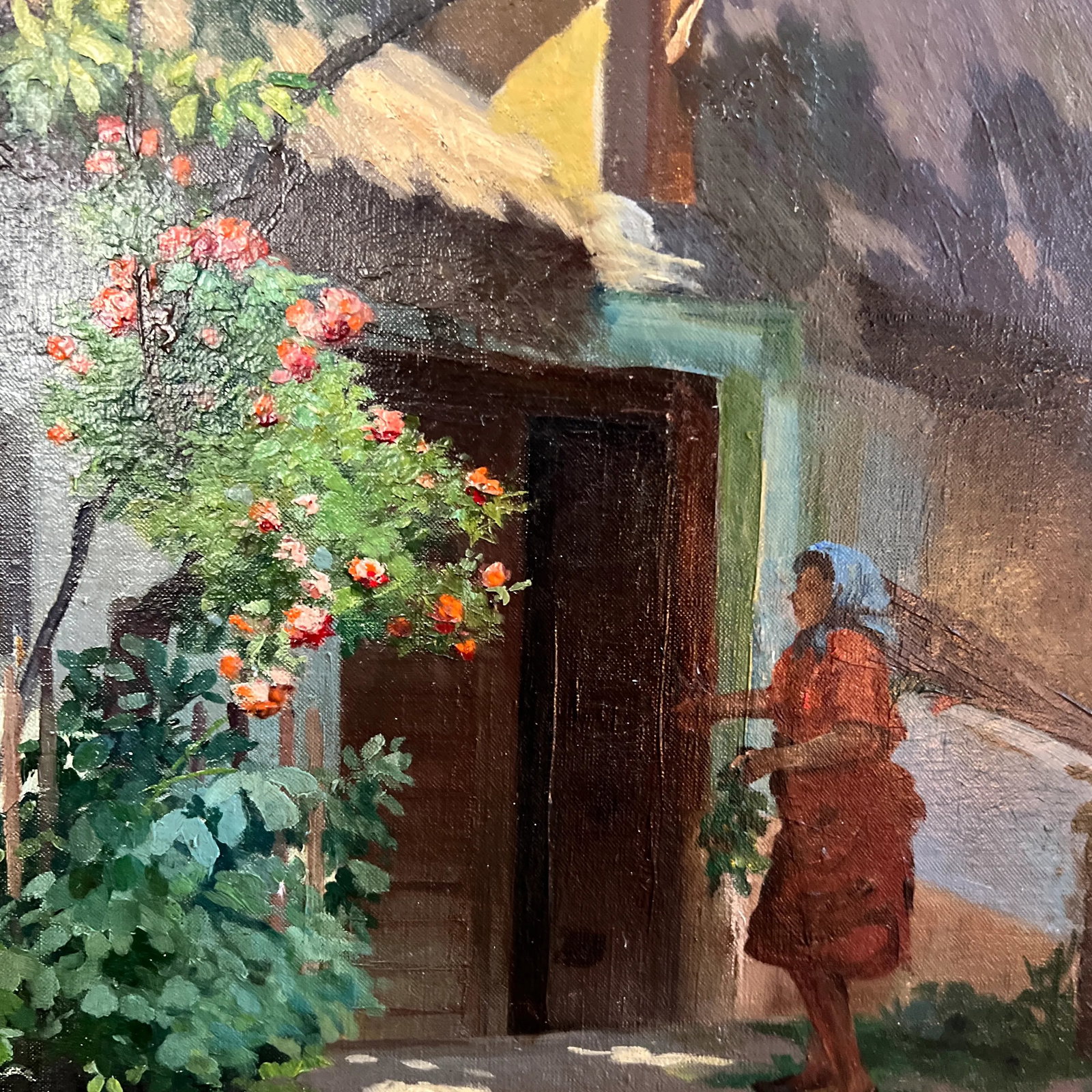 Oil on Canvas by Hungarian Artist Romek Arpad (1883-1960) Framed Signed Village Home - 7