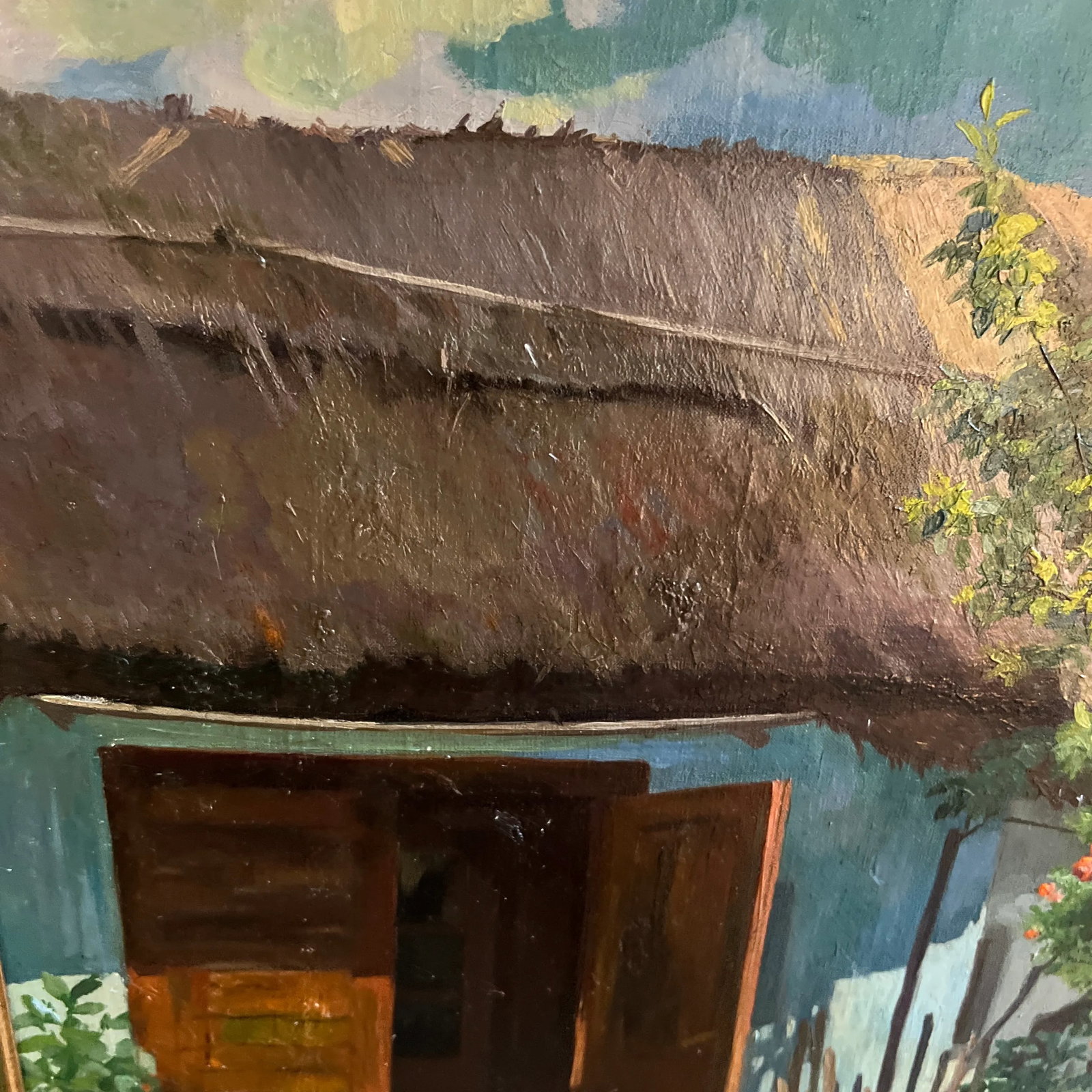 Oil on Canvas by Hungarian Artist Romek Arpad (1883-1960) Framed Signed Village Home - 8