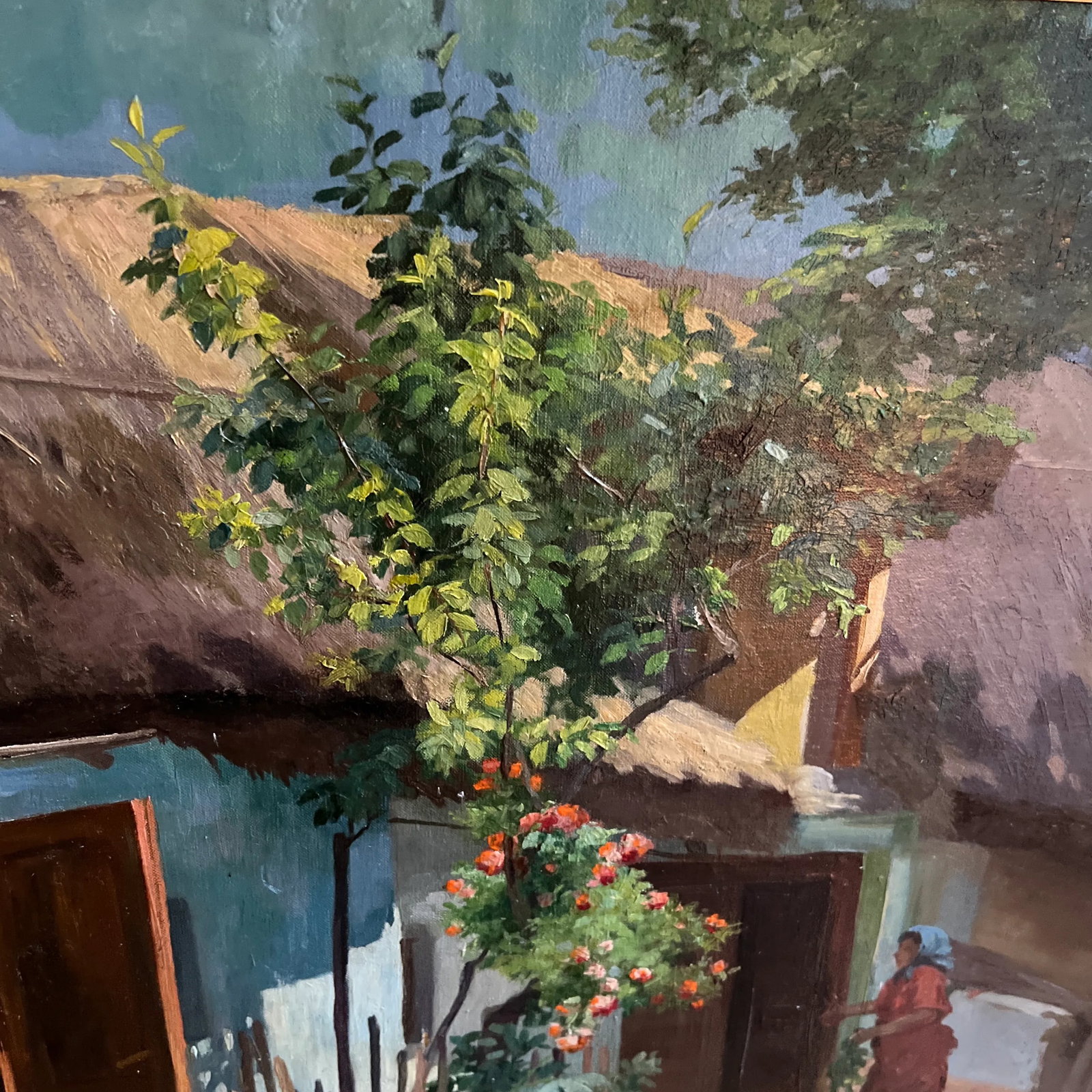Oil on Canvas by Hungarian Artist Romek Arpad (1883-1960) Framed Signed Village Home - 9