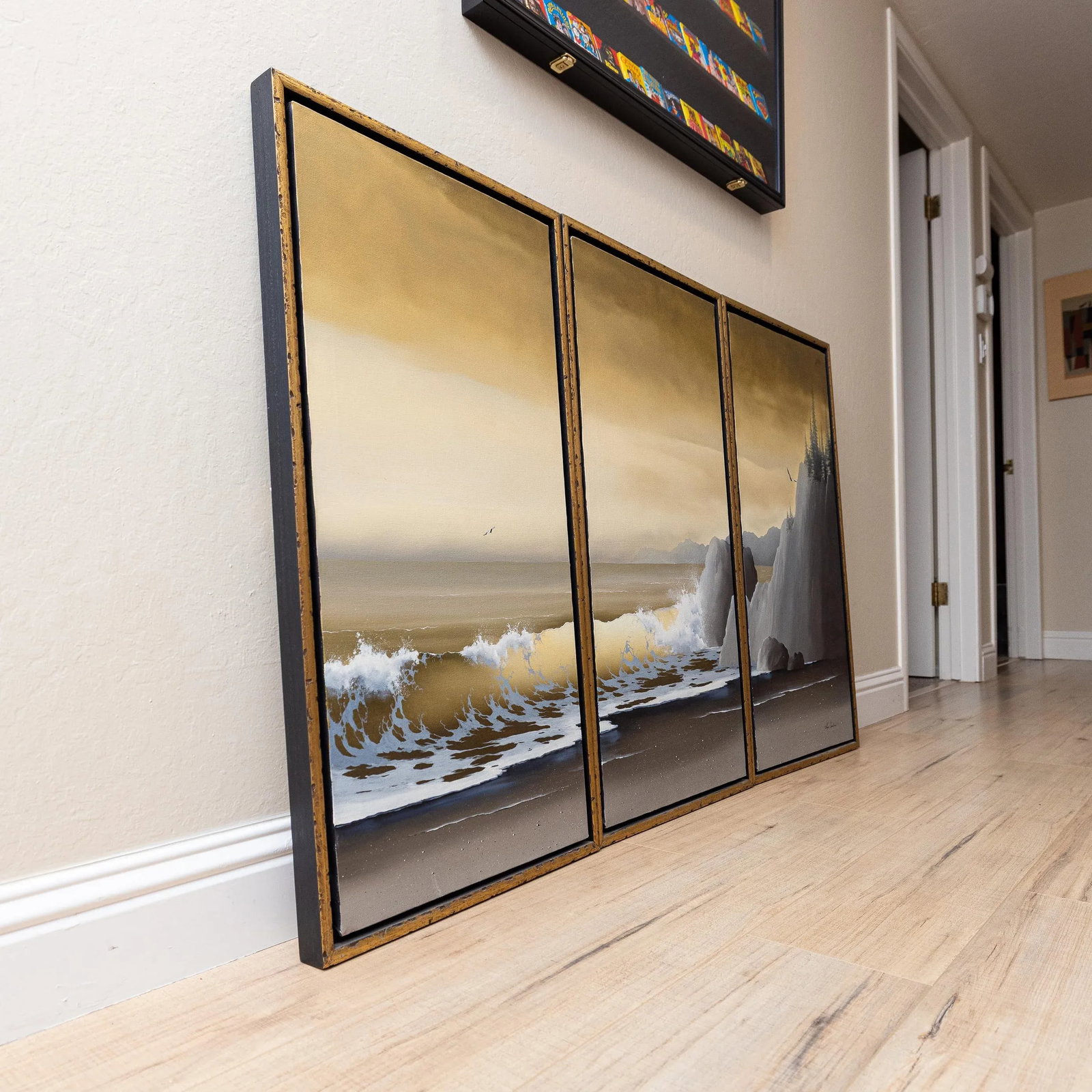 Vintage Original Inge Saastad Triptych Paintings 1970s Signed Coastal Seascape - Three Pieces - 2