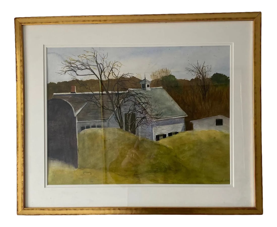 Contemporary Bucolic Landscape Watercolor Painting, Framed: Award winning painter, Michael Compton, born in Portland Oregon in 1949, studied art and graphic design at Colorado State University and The Minneapolis College of Art & Design. He has worked as a pac