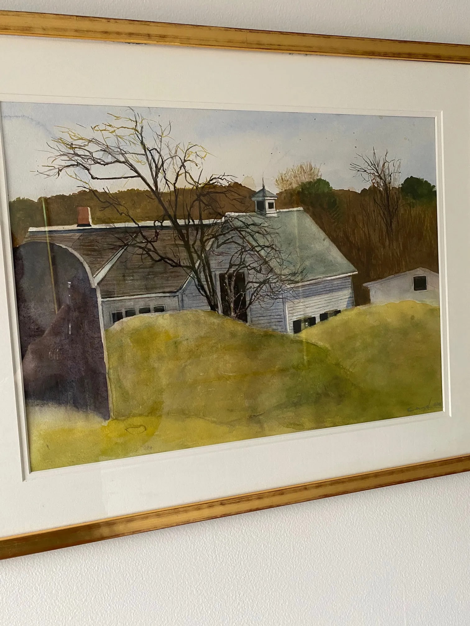 Contemporary Bucolic Landscape Watercolor Painting, Framed - 2