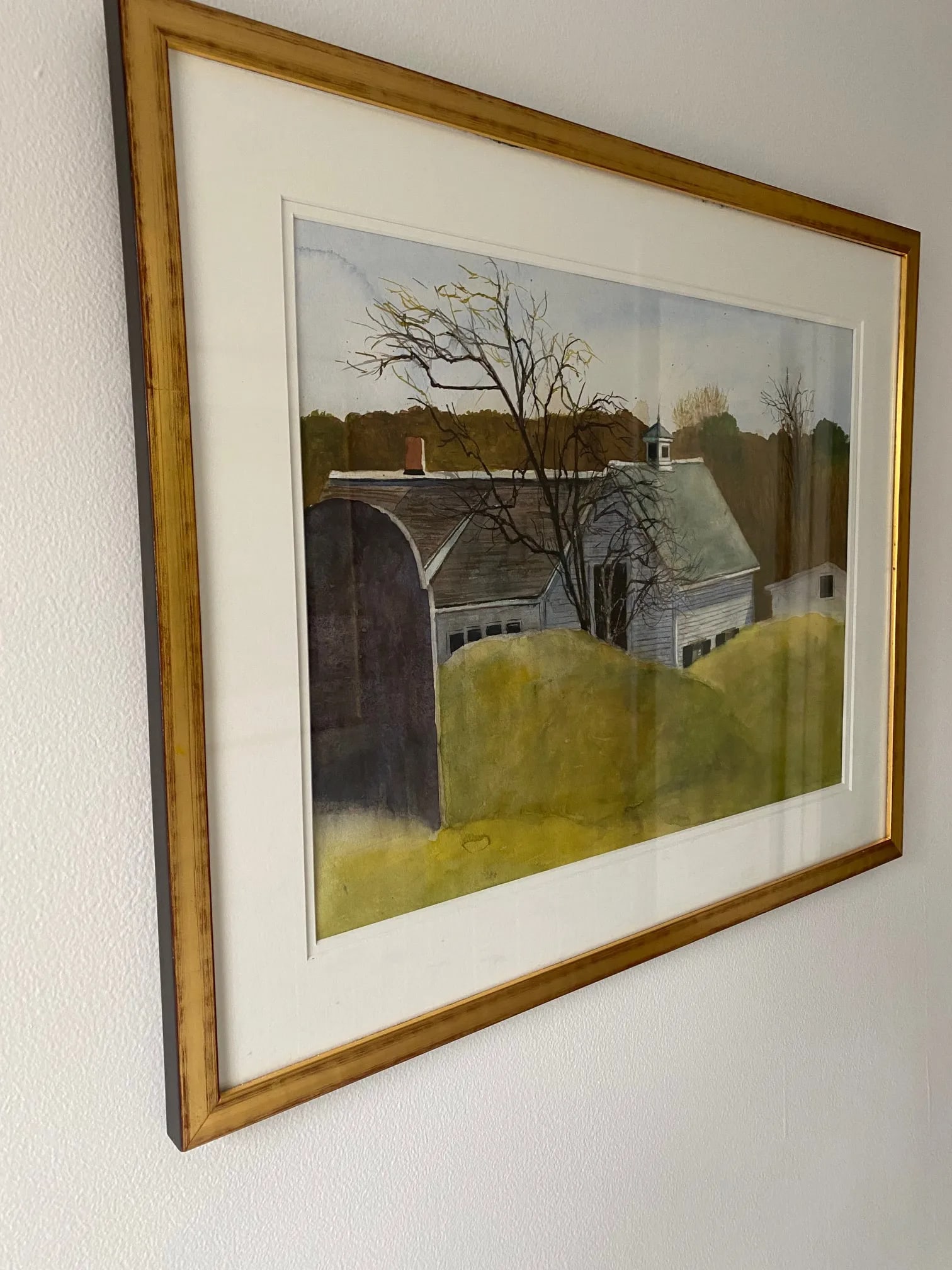 Contemporary Bucolic Landscape Watercolor Painting, Framed - 5