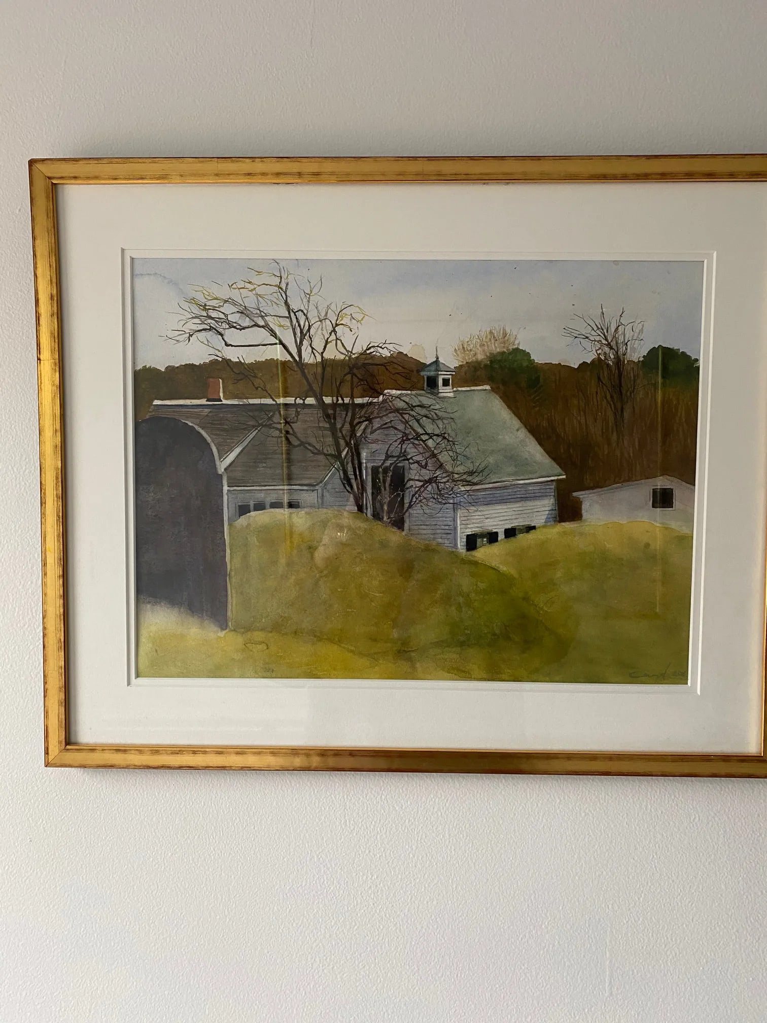 Contemporary Bucolic Landscape Watercolor Painting, Framed - 6