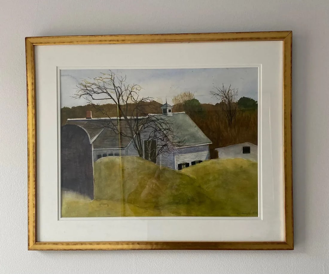Contemporary Bucolic Landscape Watercolor Painting, Framed - 7