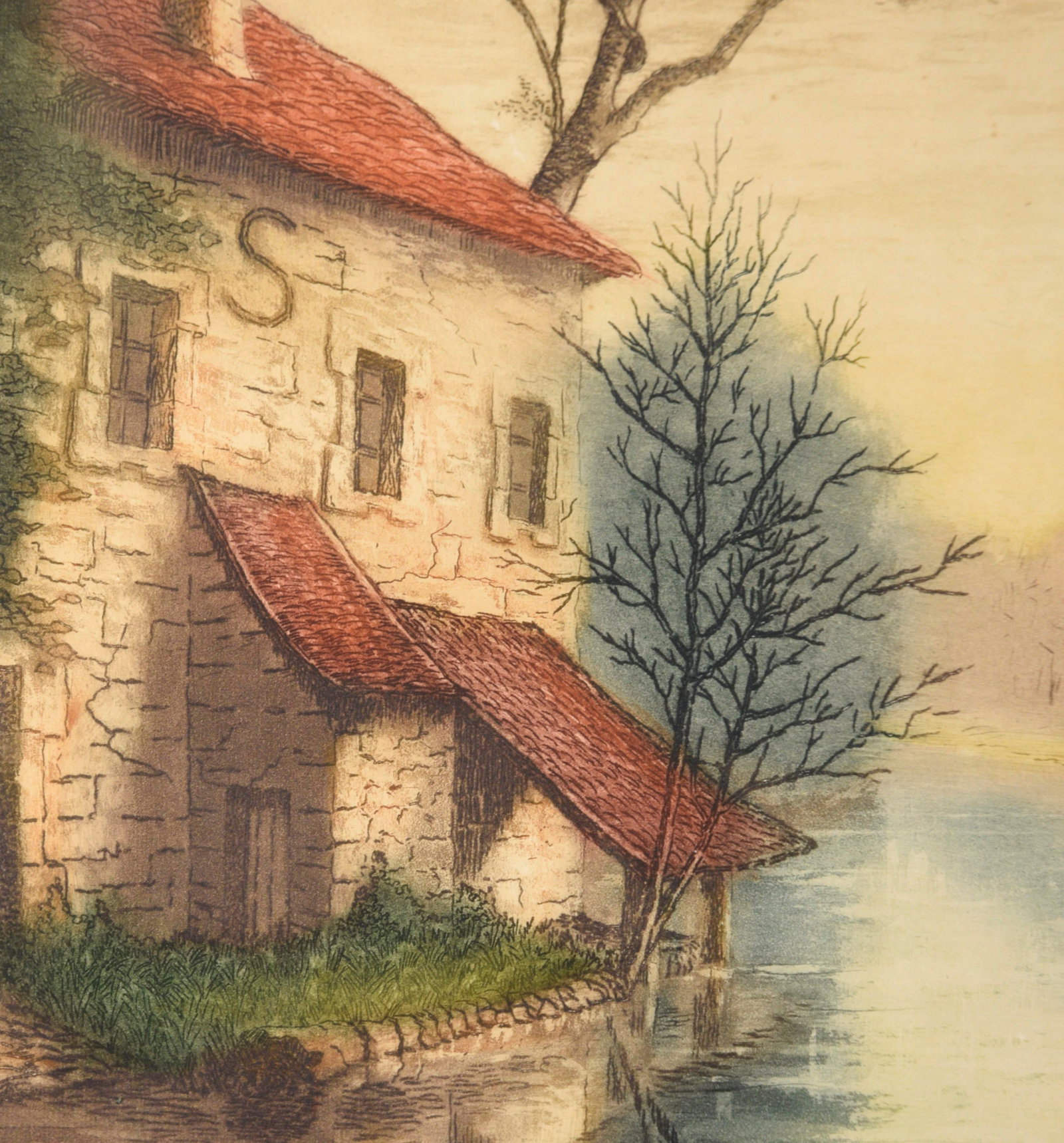 "Sur La Riviere (Marne)" - On the River Marne - Hand Colored Lithograph by Charlot - 4