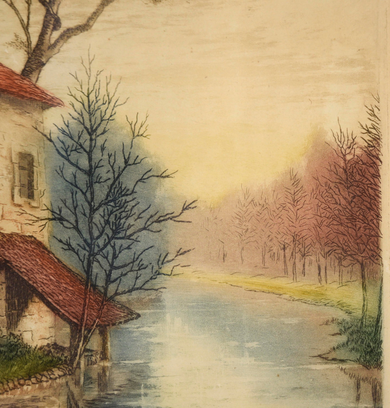 "Sur La Riviere (Marne)" - On the River Marne - Hand Colored Lithograph by Charlot - 5