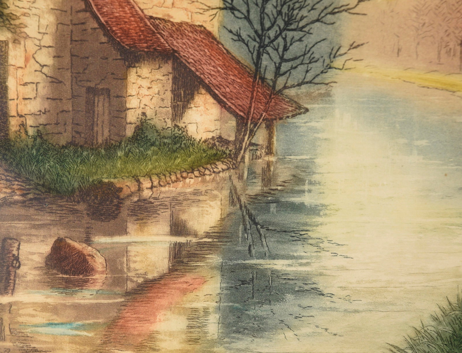 "Sur La Riviere (Marne)" - On the River Marne - Hand Colored Lithograph by Charlot - 6