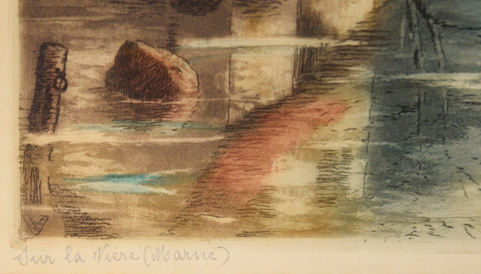 "Sur La Riviere (Marne)" - On the River Marne - Hand Colored Lithograph by Charlot - 7