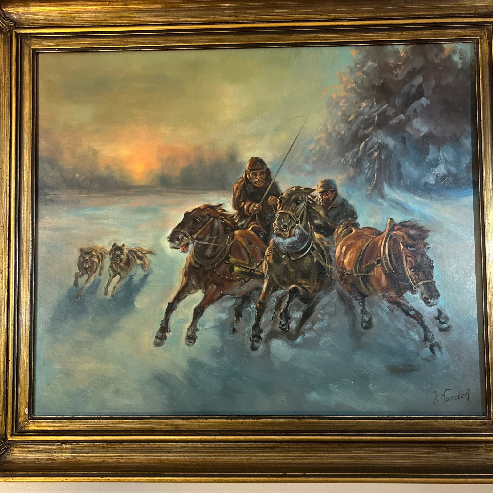 20Th Century Oil on Canvas by European School by Polish Artist Jaroslav Kamich ( b.1929) Horsemen in - 3