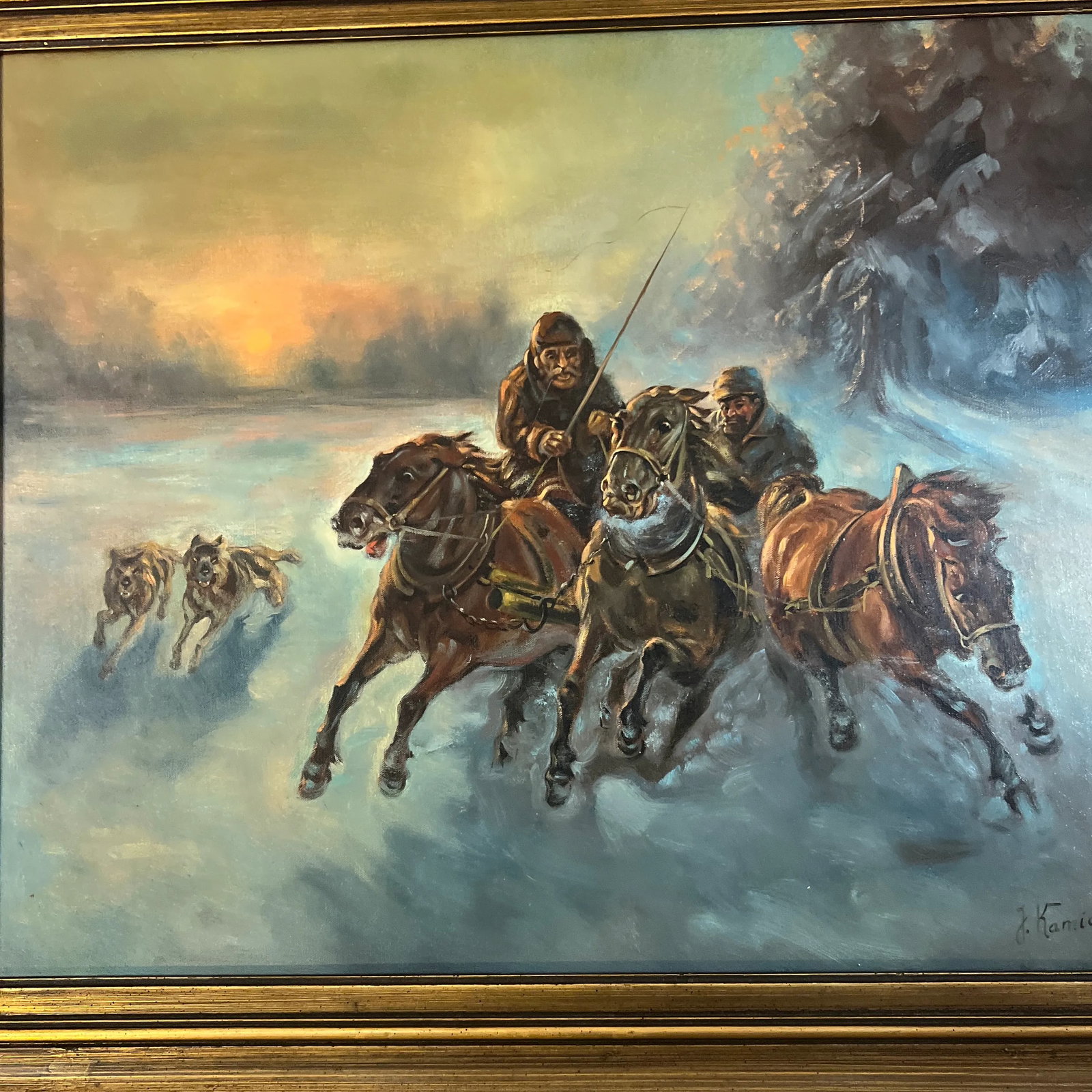 20Th Century Oil on Canvas by European School by Polish Artist Jaroslav Kamich ( b.1929) Horsemen in - 4