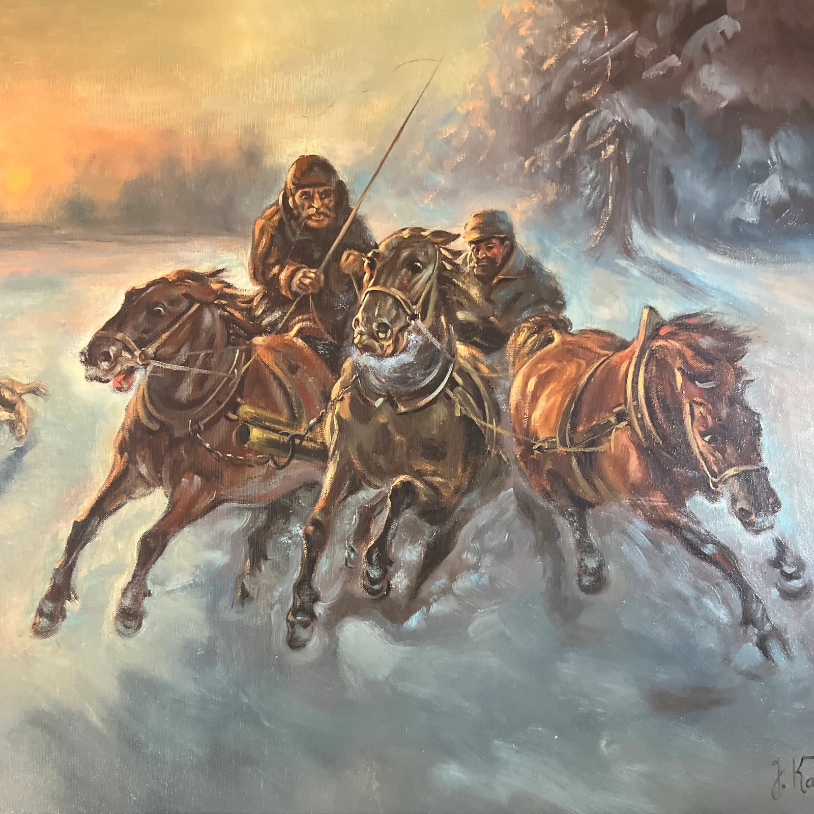 20Th Century Oil on Canvas by European School by Polish Artist Jaroslav Kamich ( b.1929) Horsemen in - 7