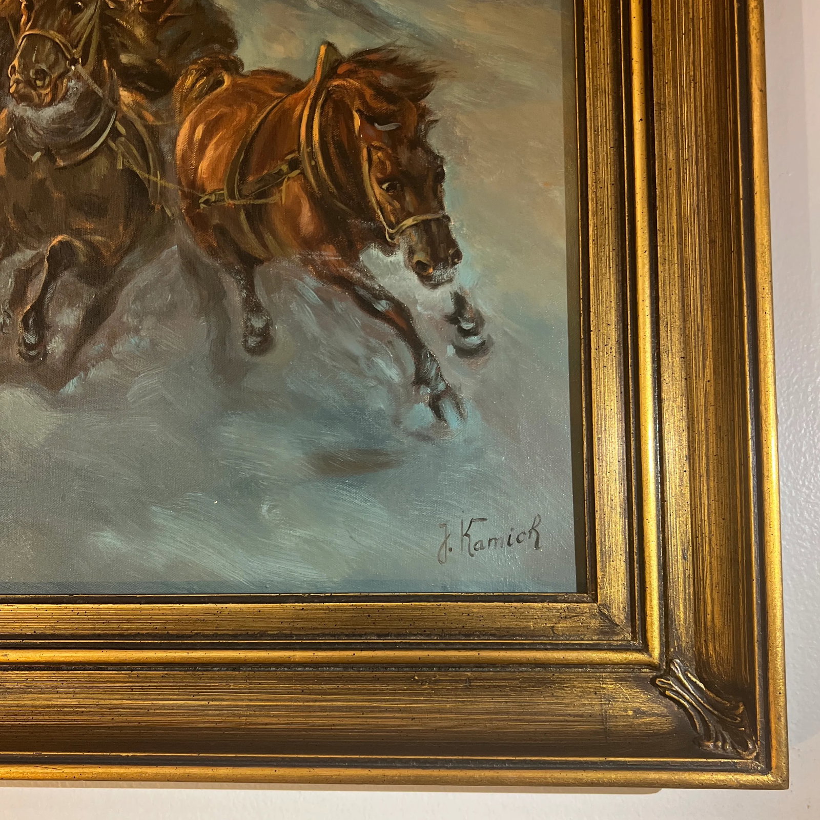 20Th Century Oil on Canvas by European School by Polish Artist Jaroslav Kamich ( b.1929) Horsemen in - 9