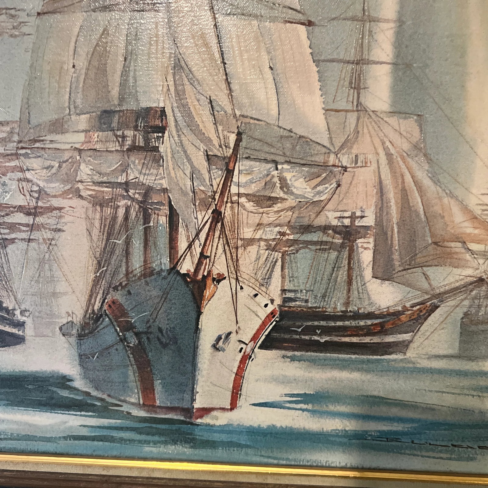 20 Th Century Oil on Canvas American School Framed Signed Sailing Ships - 10