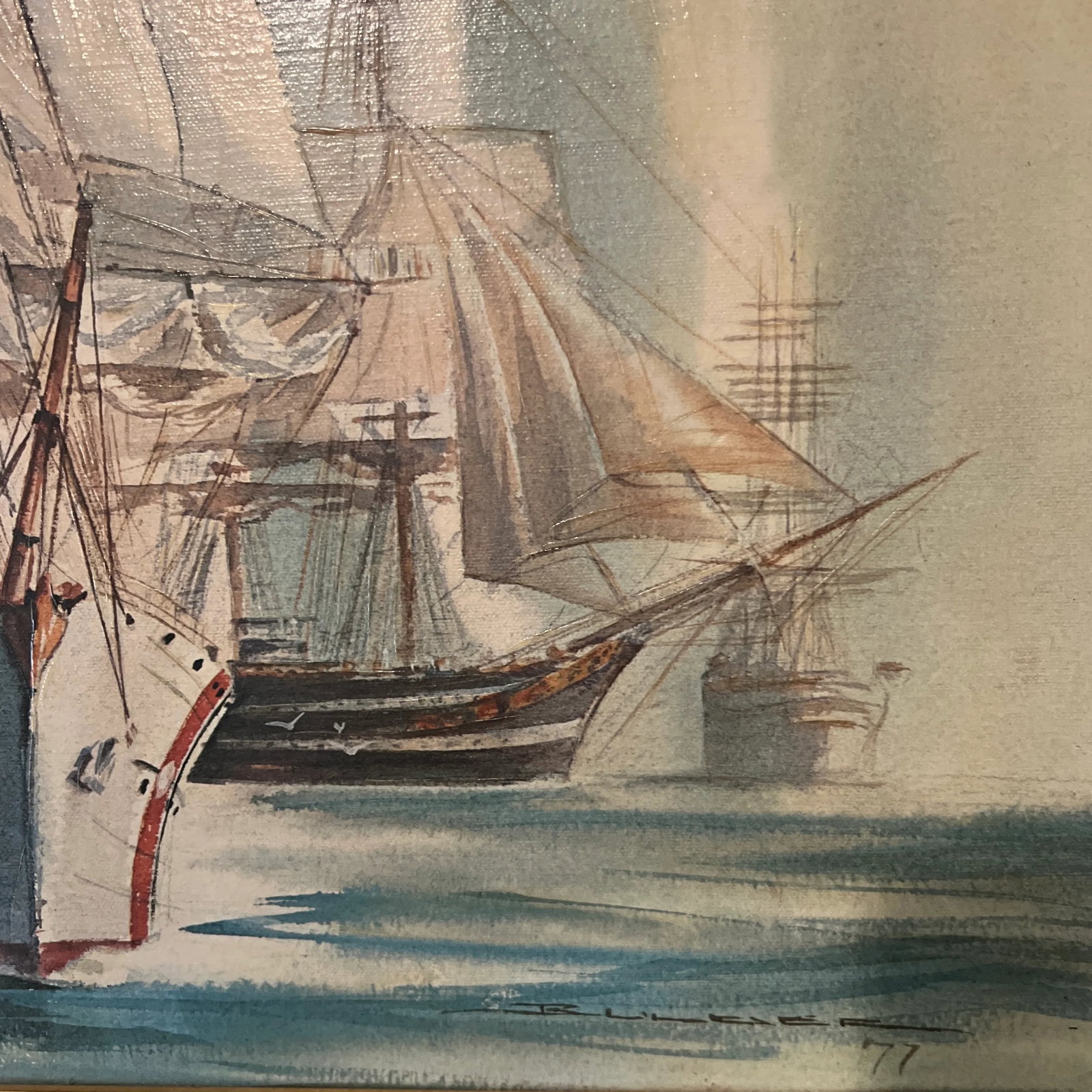 20 Th Century Oil on Canvas American School Framed Signed Sailing Ships - 12