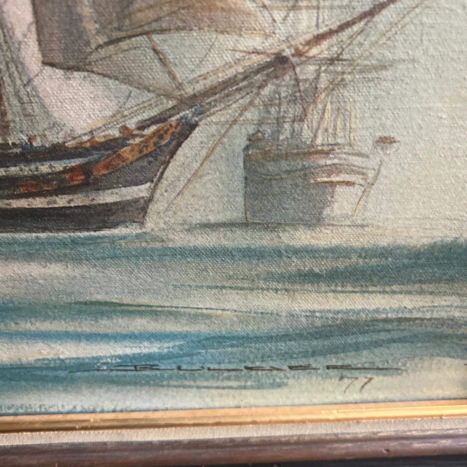 20 Th Century Oil on Canvas American School Framed Signed Sailing Ships - 5