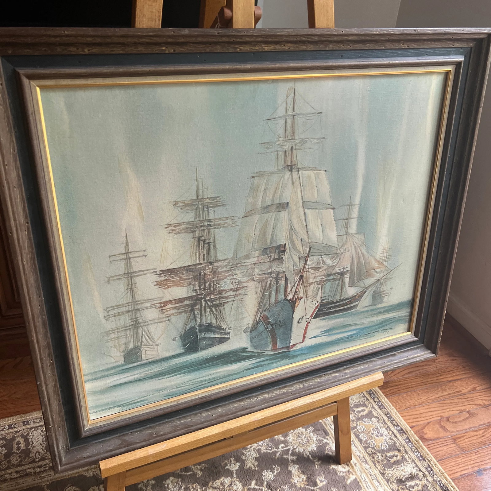 20 Th Century Oil on Canvas American School Framed Signed Sailing Ships - 6