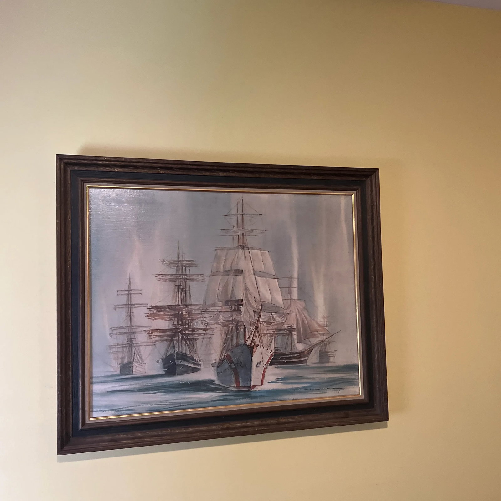 20 Th Century Oil on Canvas American School Framed Signed Sailing Ships - 9
