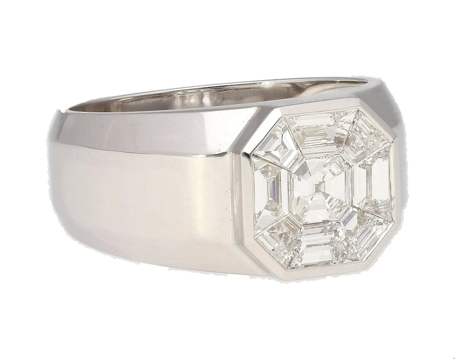 1.42 Carat Mixed Asscher Cut Illusion Set Mens Natural Diamond Cluster Ring, Size 10 - 4
