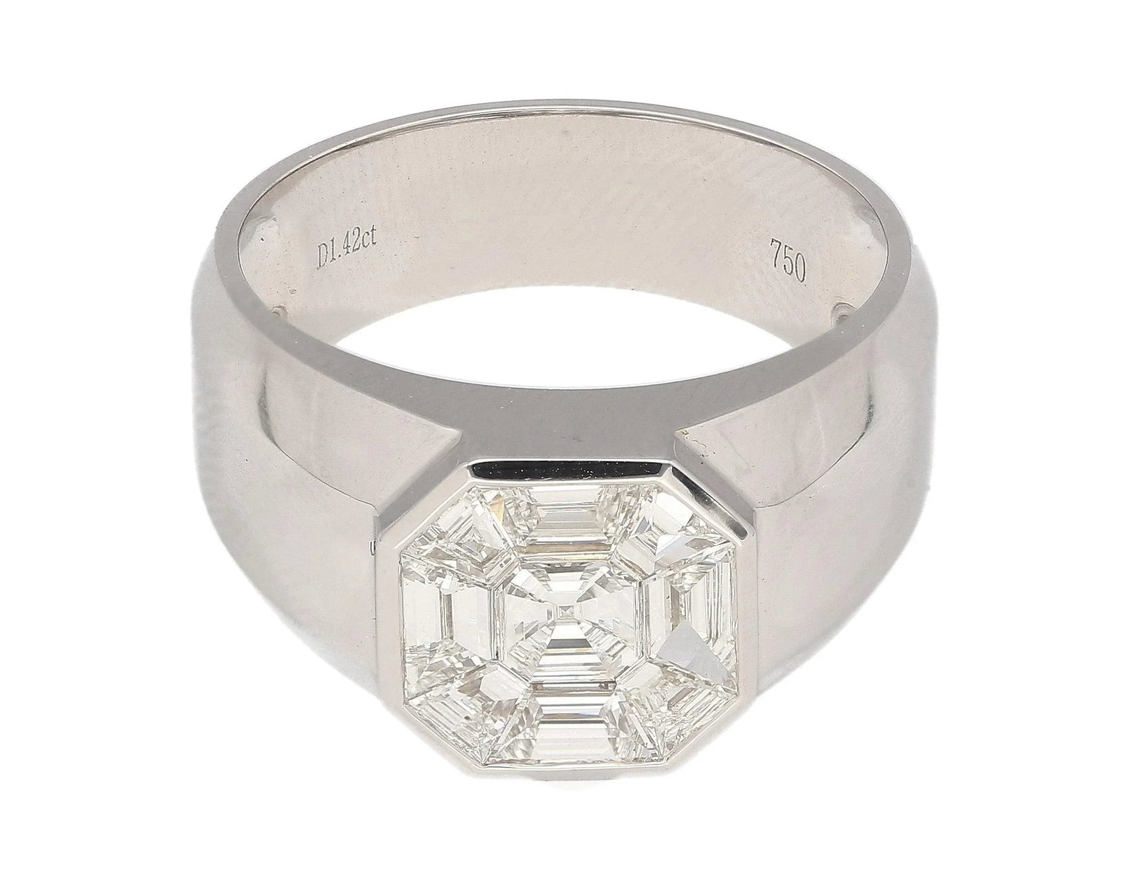 1.42 Carat Mixed Asscher Cut Illusion Set Mens Natural Diamond Cluster Ring, Size 10 - 5