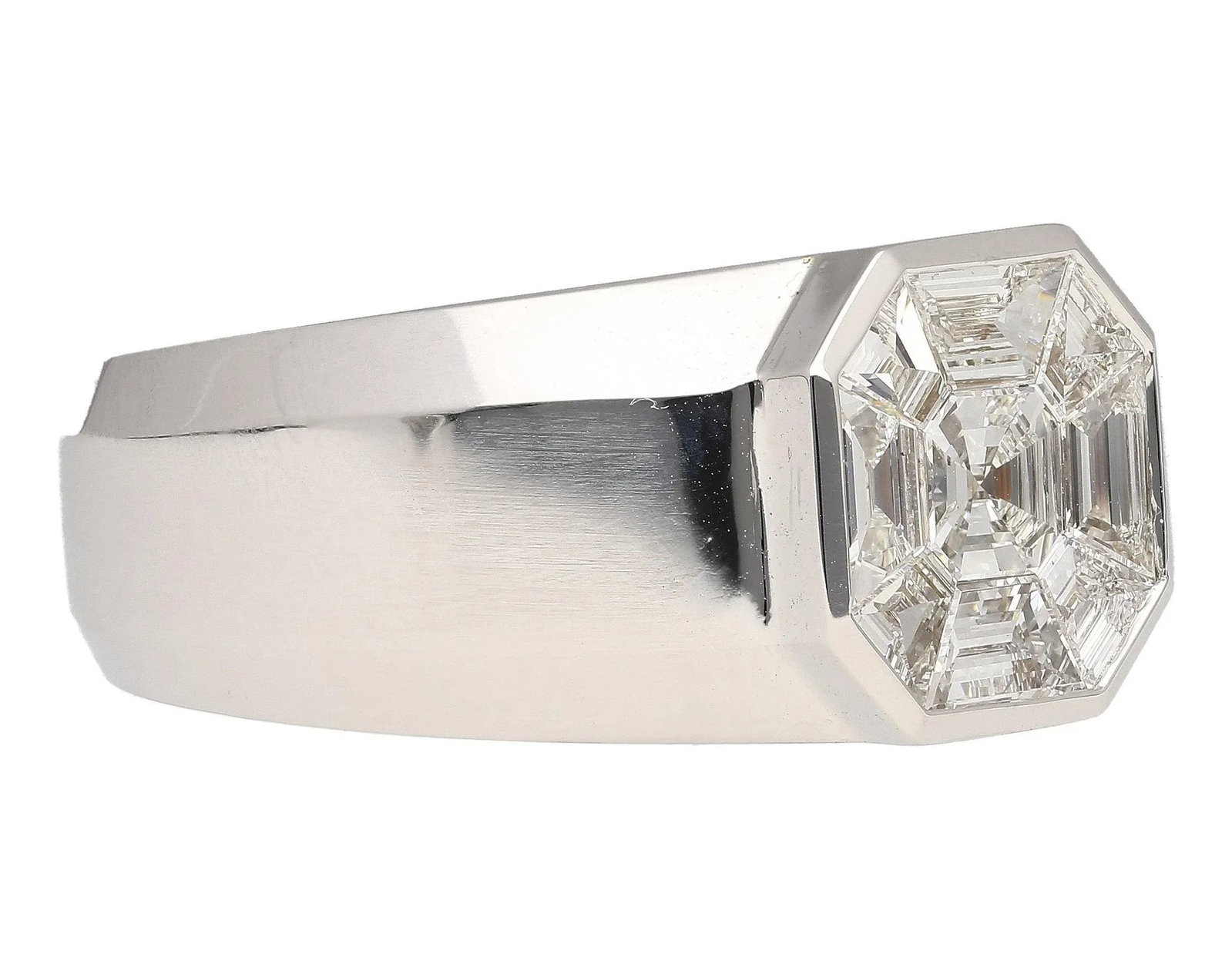1.42 Carat Mixed Asscher Cut Illusion Set Mens Natural Diamond Cluster Ring, Size 10 - 8