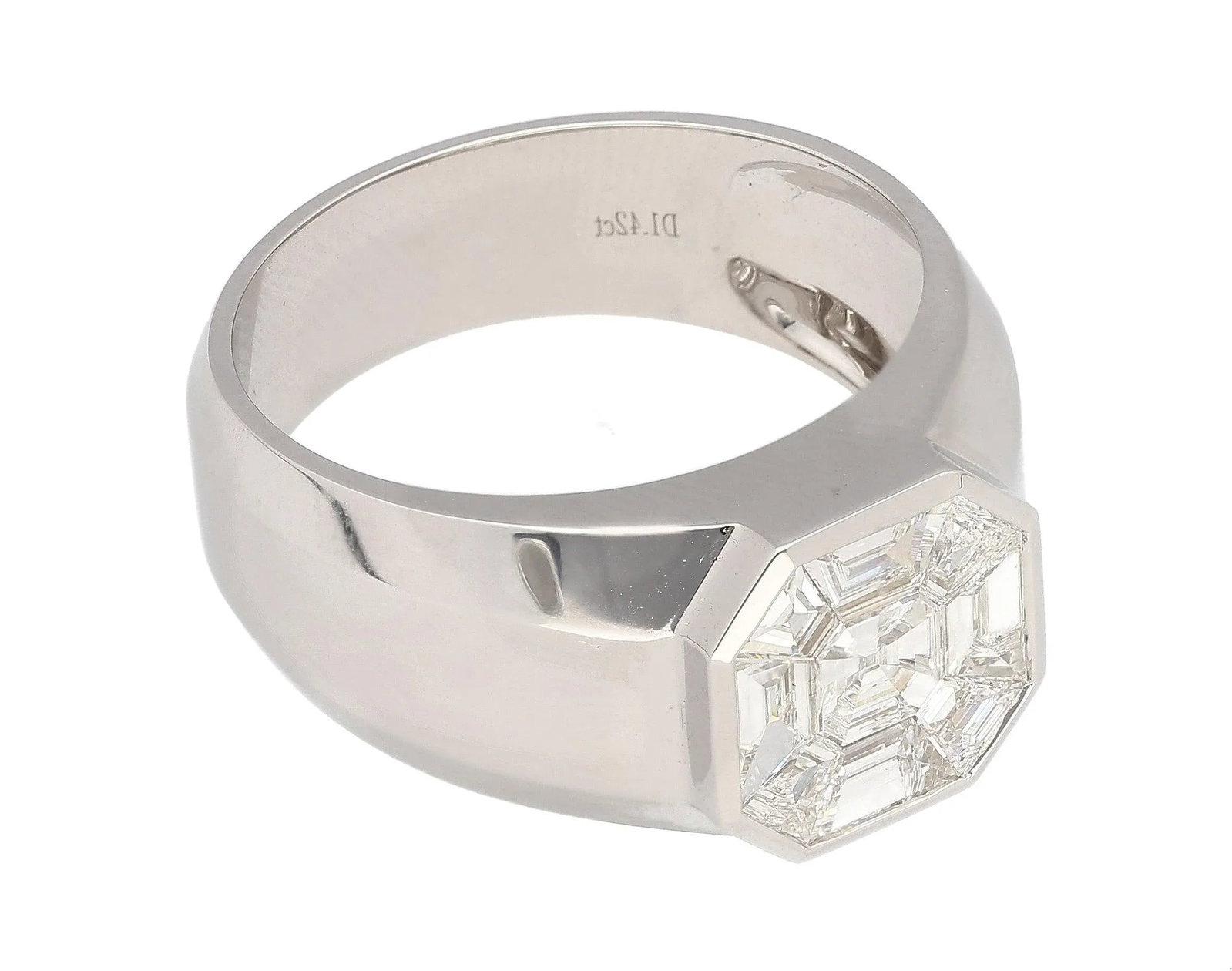 1.42 Carat Mixed Asscher Cut Illusion Set Mens Natural Diamond Cluster Ring, Size 10 - 9