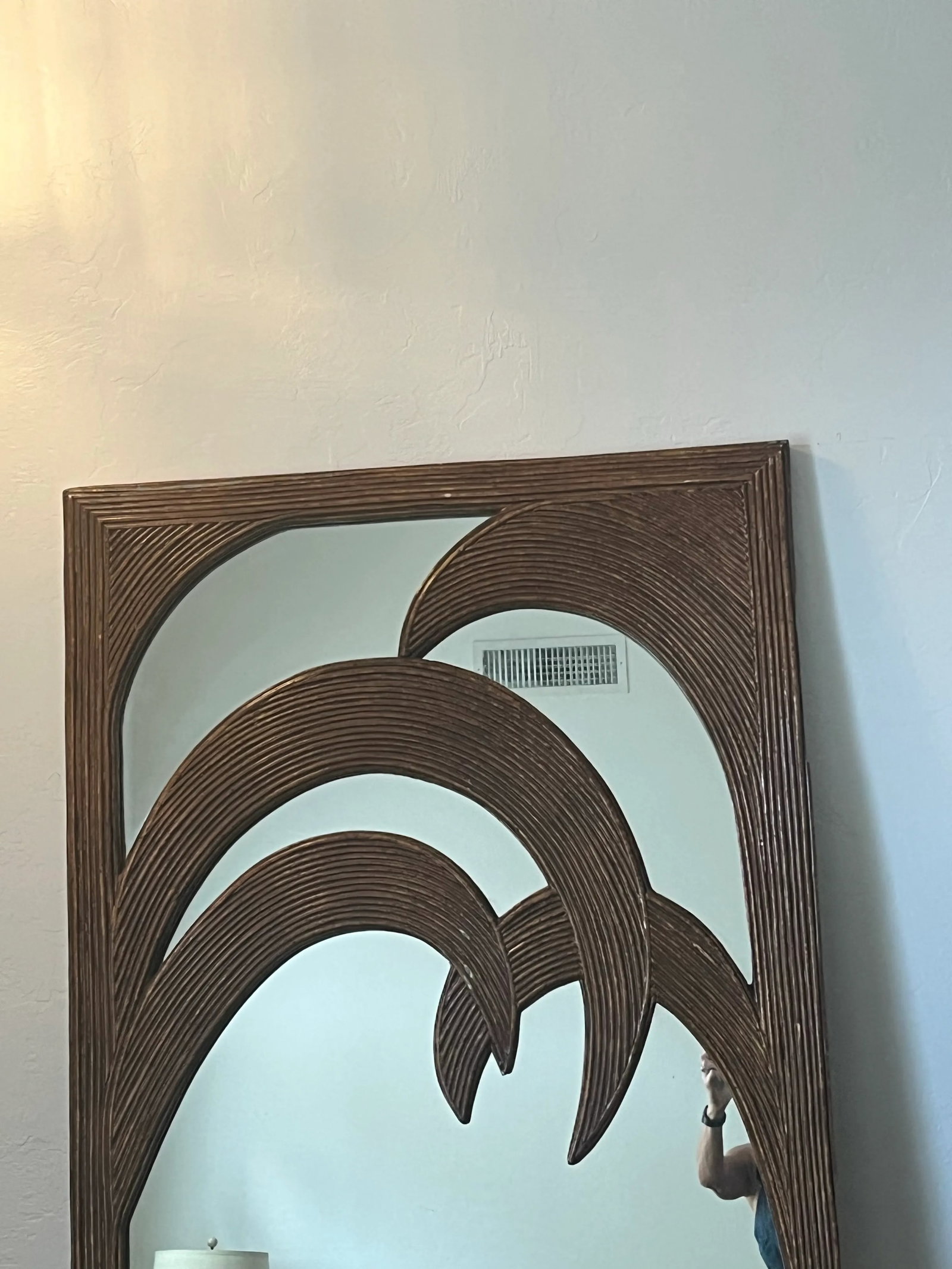 Large Floor Length Rattan Palm Tree Mirror by Vivai Del Sud. Italy, 1970s - 2