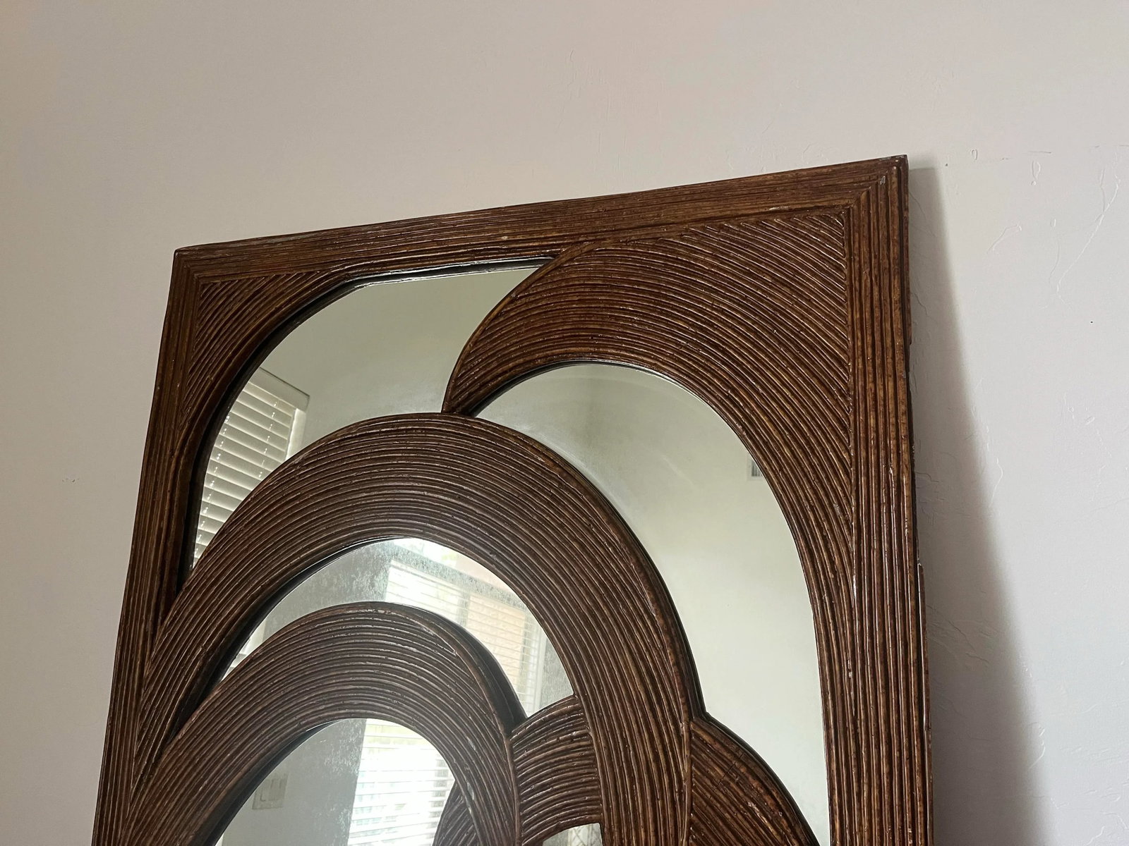 Large Floor Length Rattan Palm Tree Mirror by Vivai Del Sud. Italy, 1970s - 6