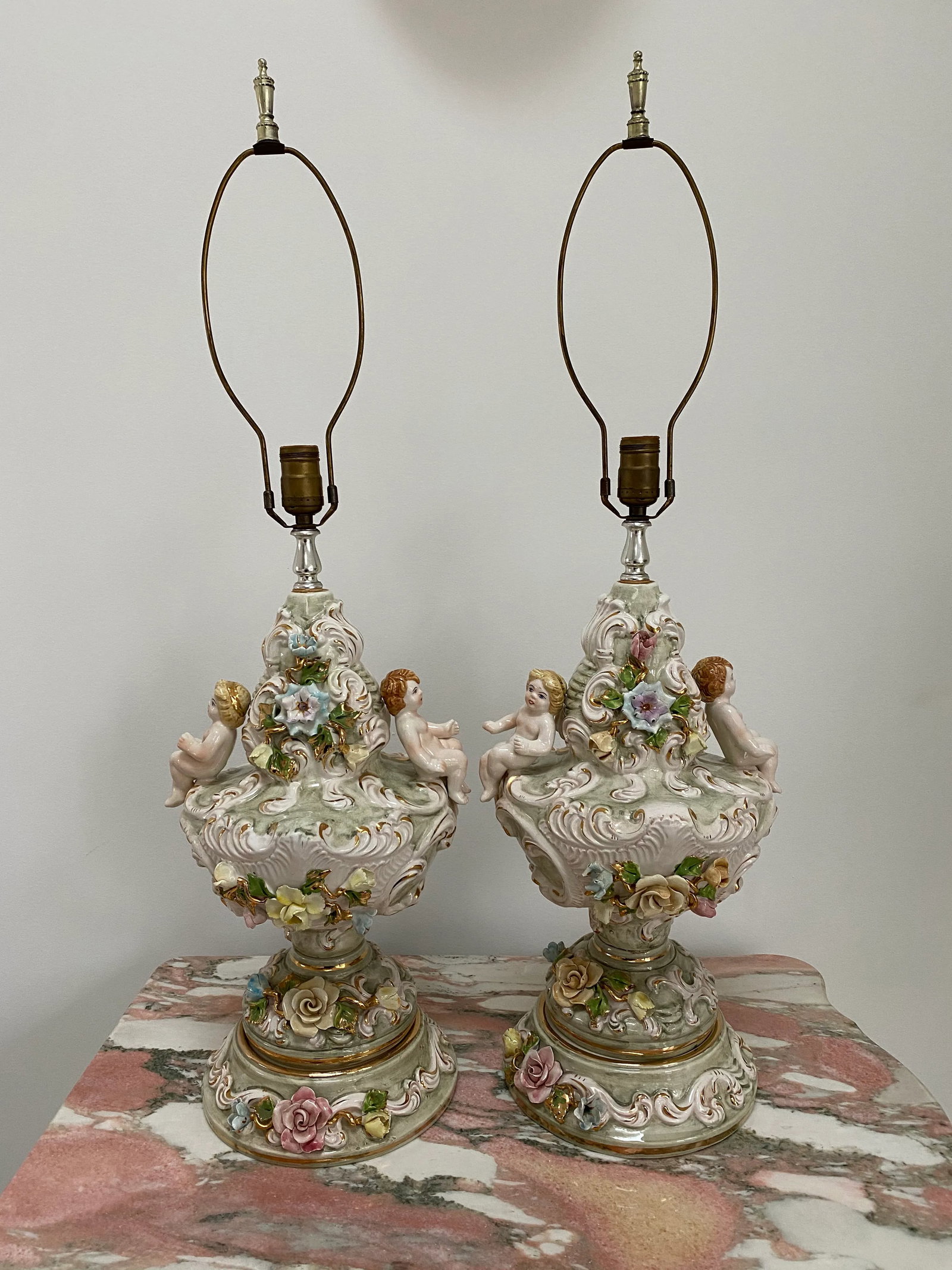 20th Century Italian Capodimonte Porcelain Lamps - a Pair - 11