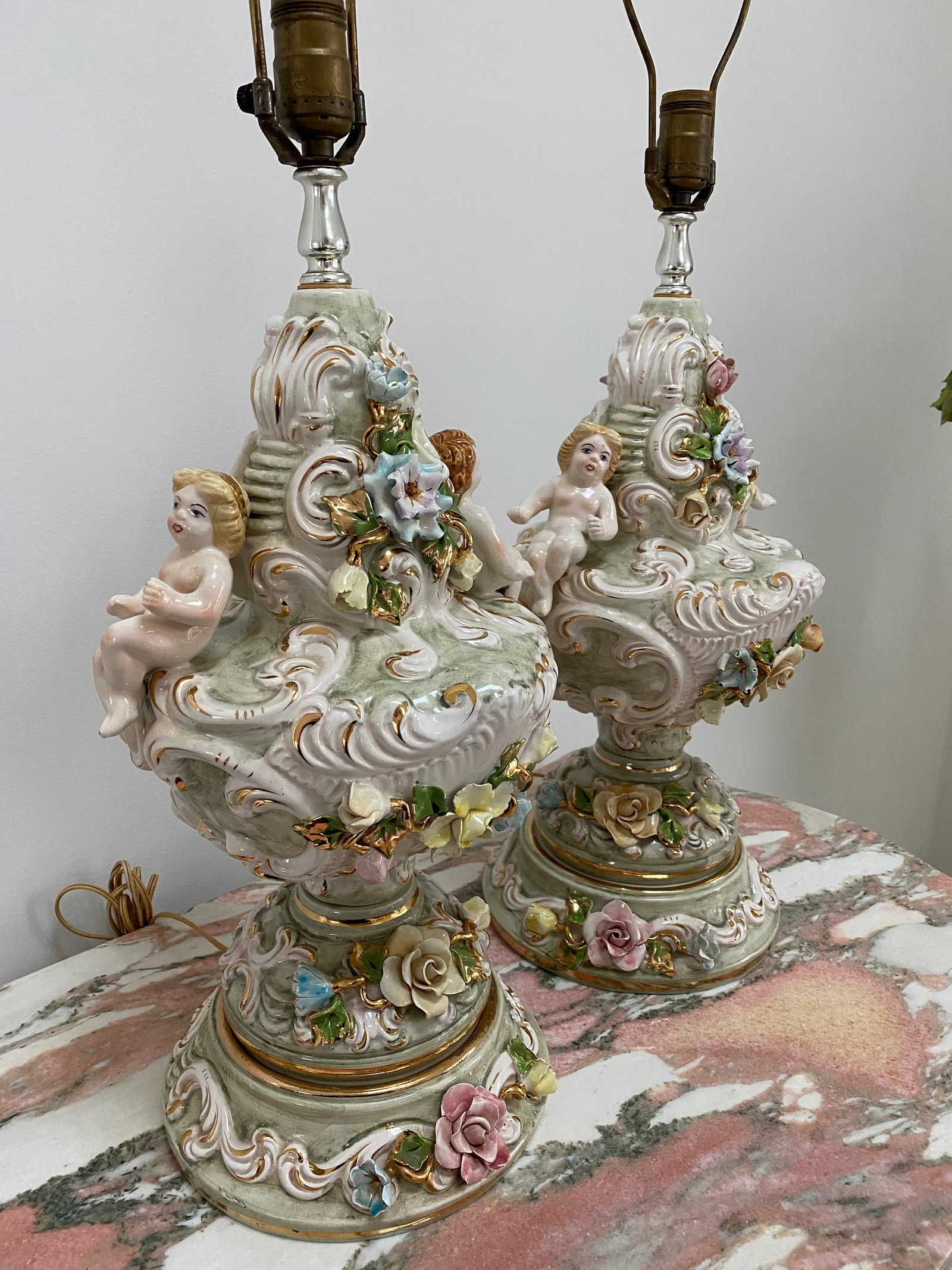 20th Century Italian Capodimonte Porcelain Lamps - a Pair - 2