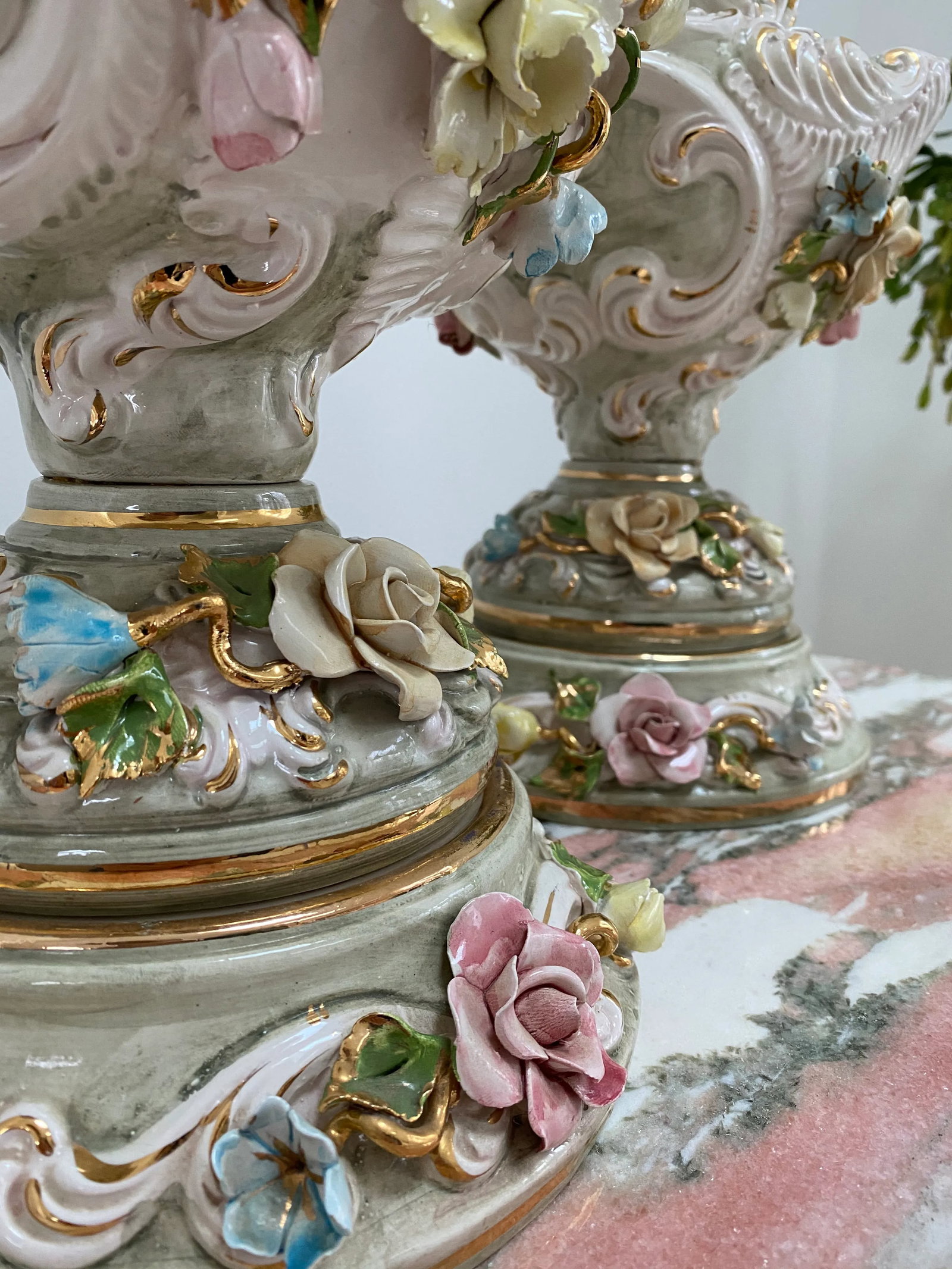 20th Century Italian Capodimonte Porcelain Lamps - a Pair - 3