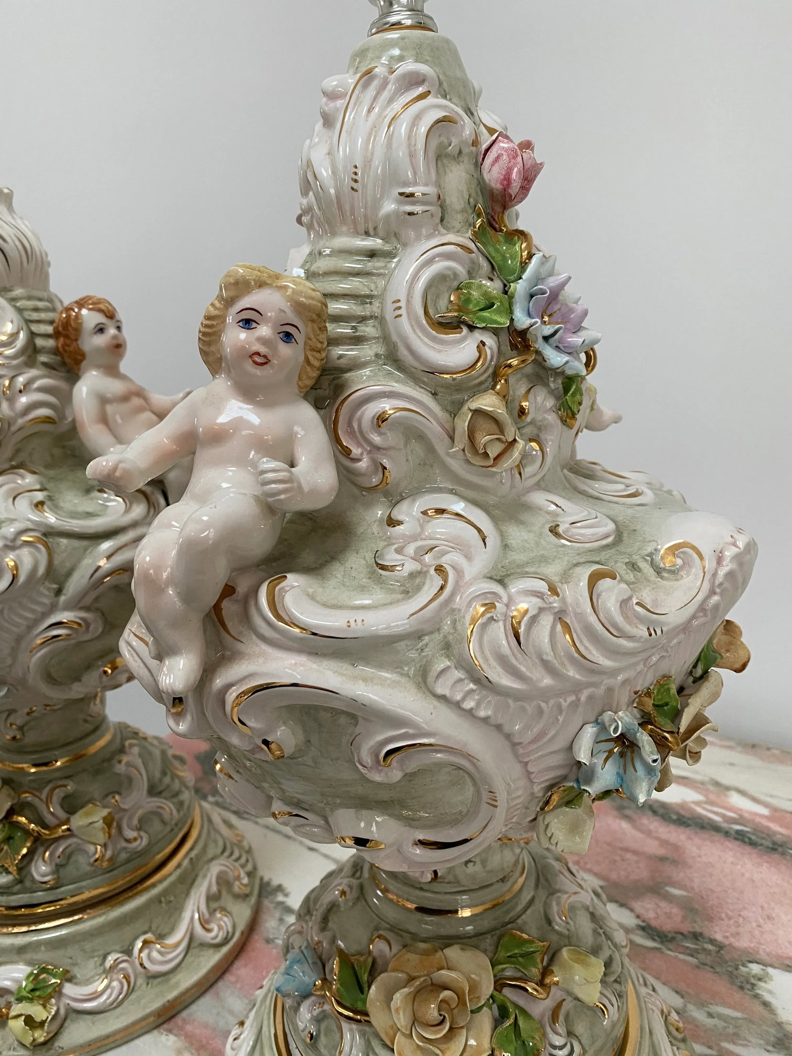 20th Century Italian Capodimonte Porcelain Lamps - a Pair - 4