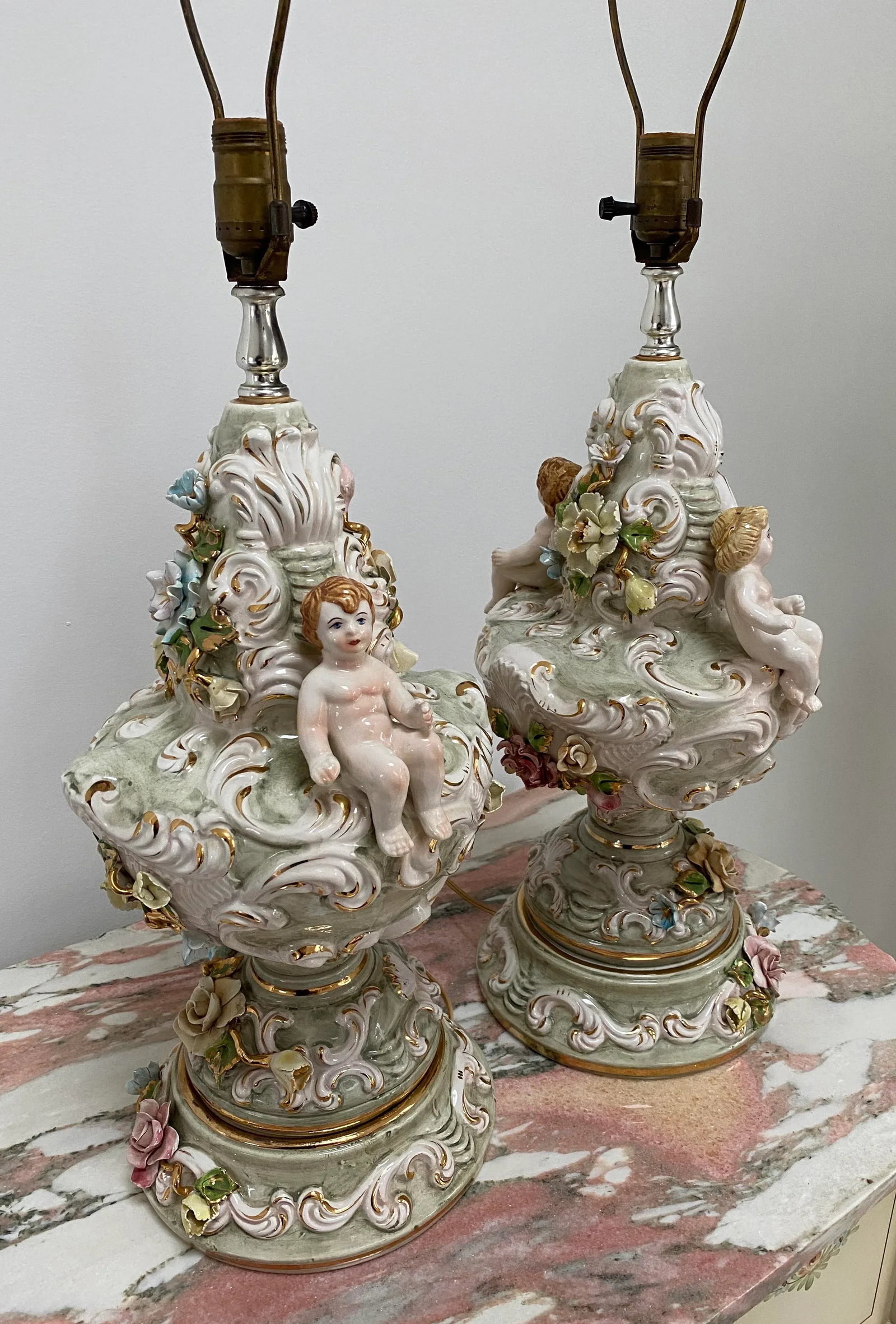 20th Century Italian Capodimonte Porcelain Lamps - a Pair - 8