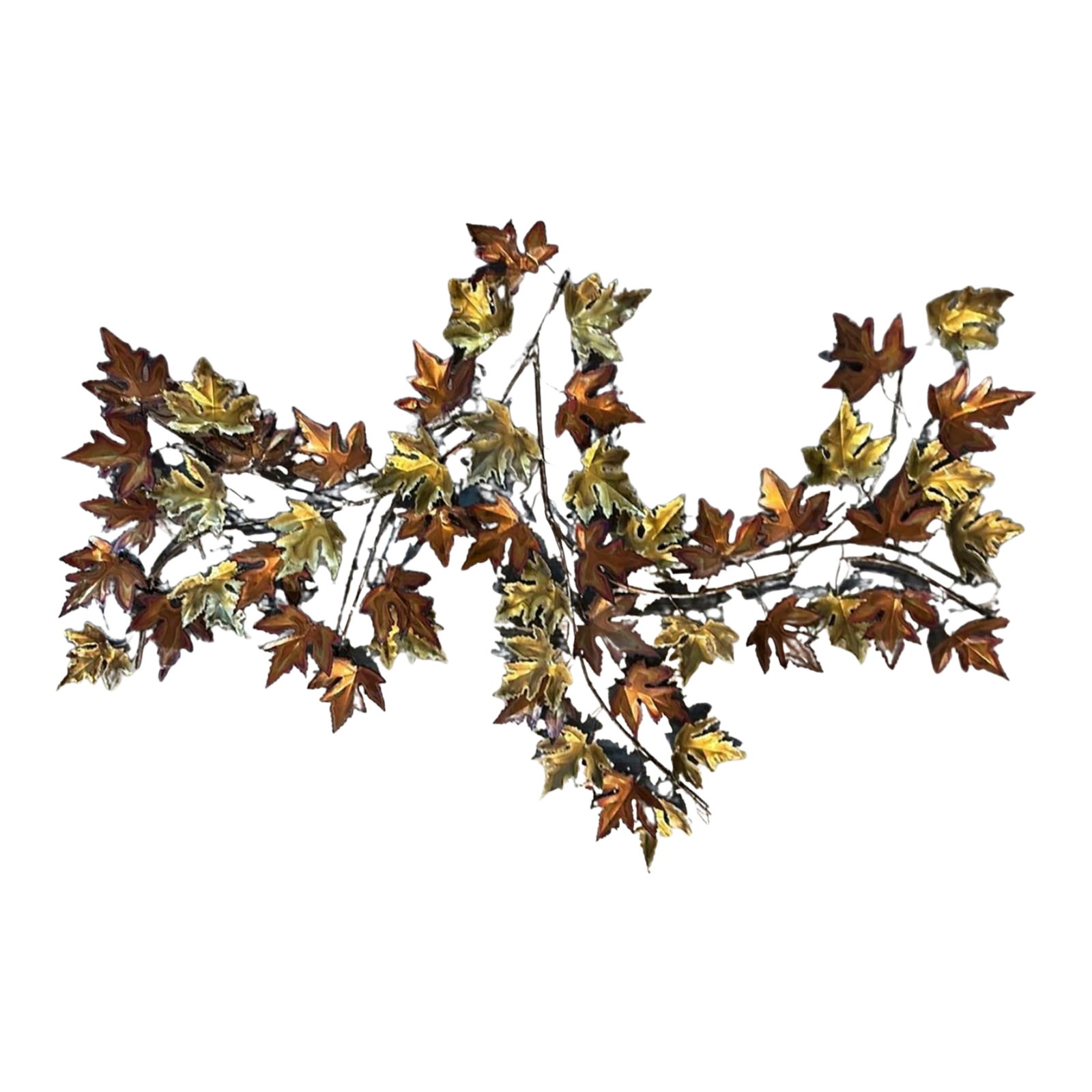 1982 Torch-Cut Metal Leaf Sculpture - 53" - Signed: A striking and very large torch-cut metal leaf sculpture dating from the early 1980s. This impressive work (53" W * 38" H) is composed of more than fifty individually hand-cut and flame-colored