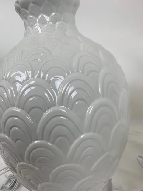 Vintage Large Ceramic Scallop Pattern Table Lamps - a Pair - 10
