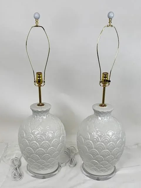 Vintage Large Ceramic Scallop Pattern Table Lamps - a Pair - 11