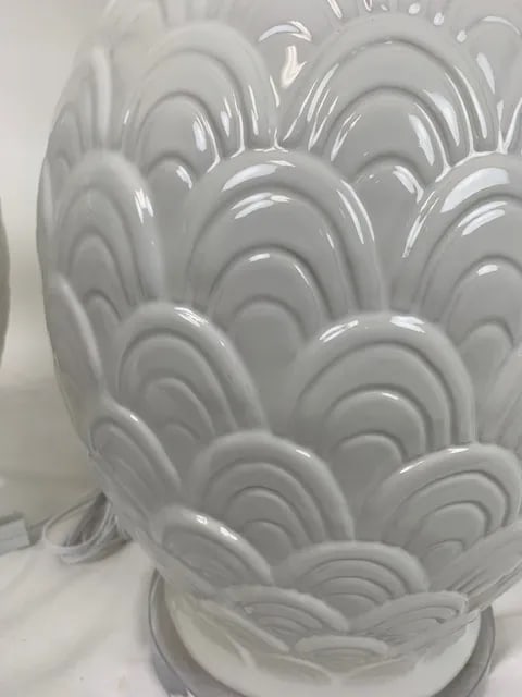 Vintage Large Ceramic Scallop Pattern Table Lamps - a Pair - 5