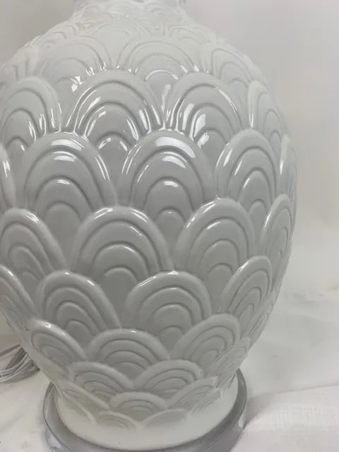 Vintage Large Ceramic Scallop Pattern Table Lamps - a Pair - 6