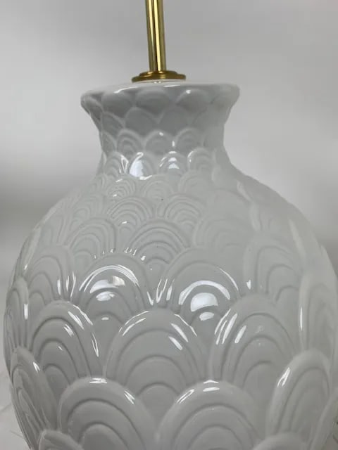 Vintage Large Ceramic Scallop Pattern Table Lamps - a Pair - 9