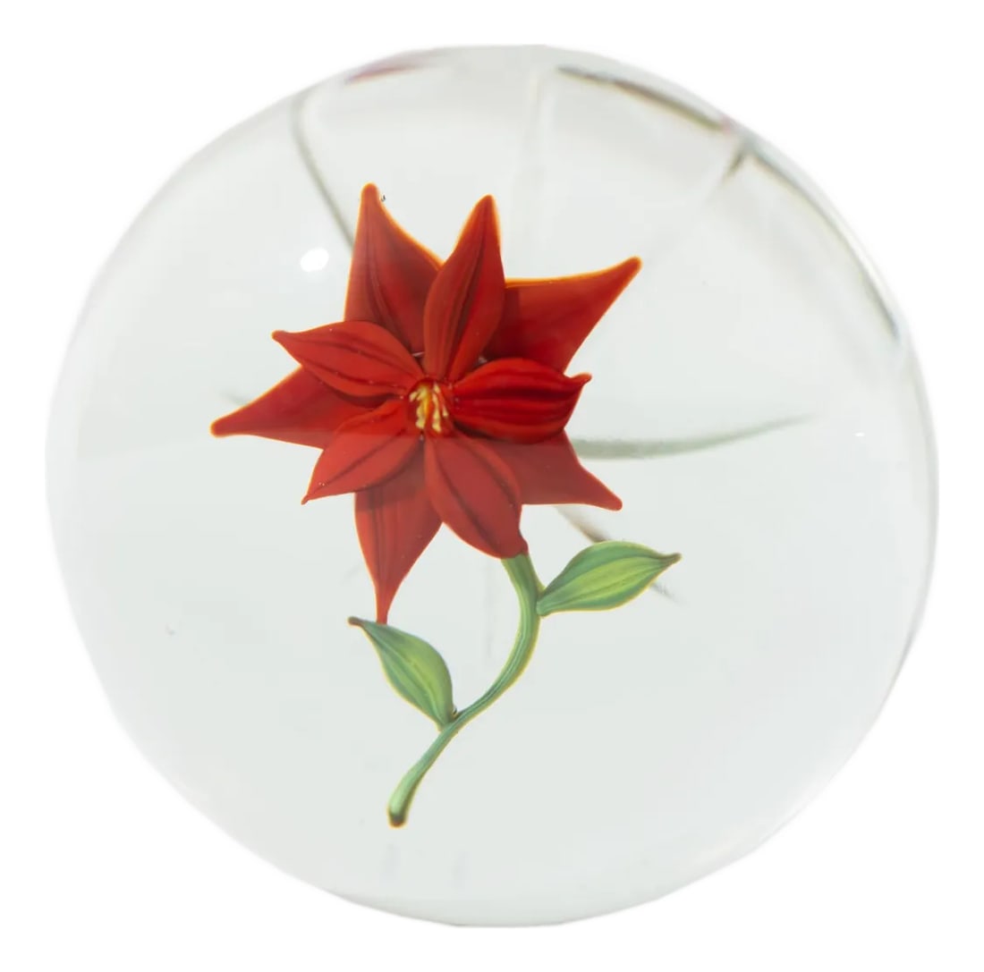 Paul Stankard 1972 Art Glass Red Flower Paperweight (1 of 6)