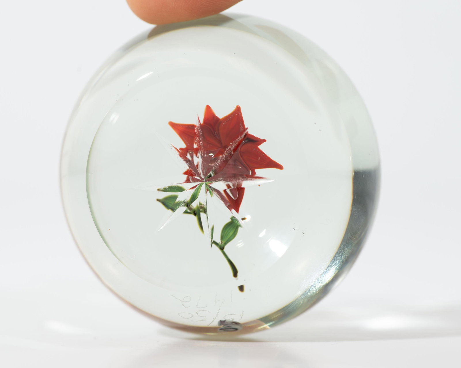 Paul Stankard 1972 Art Glass Red Flower Paperweight - 5