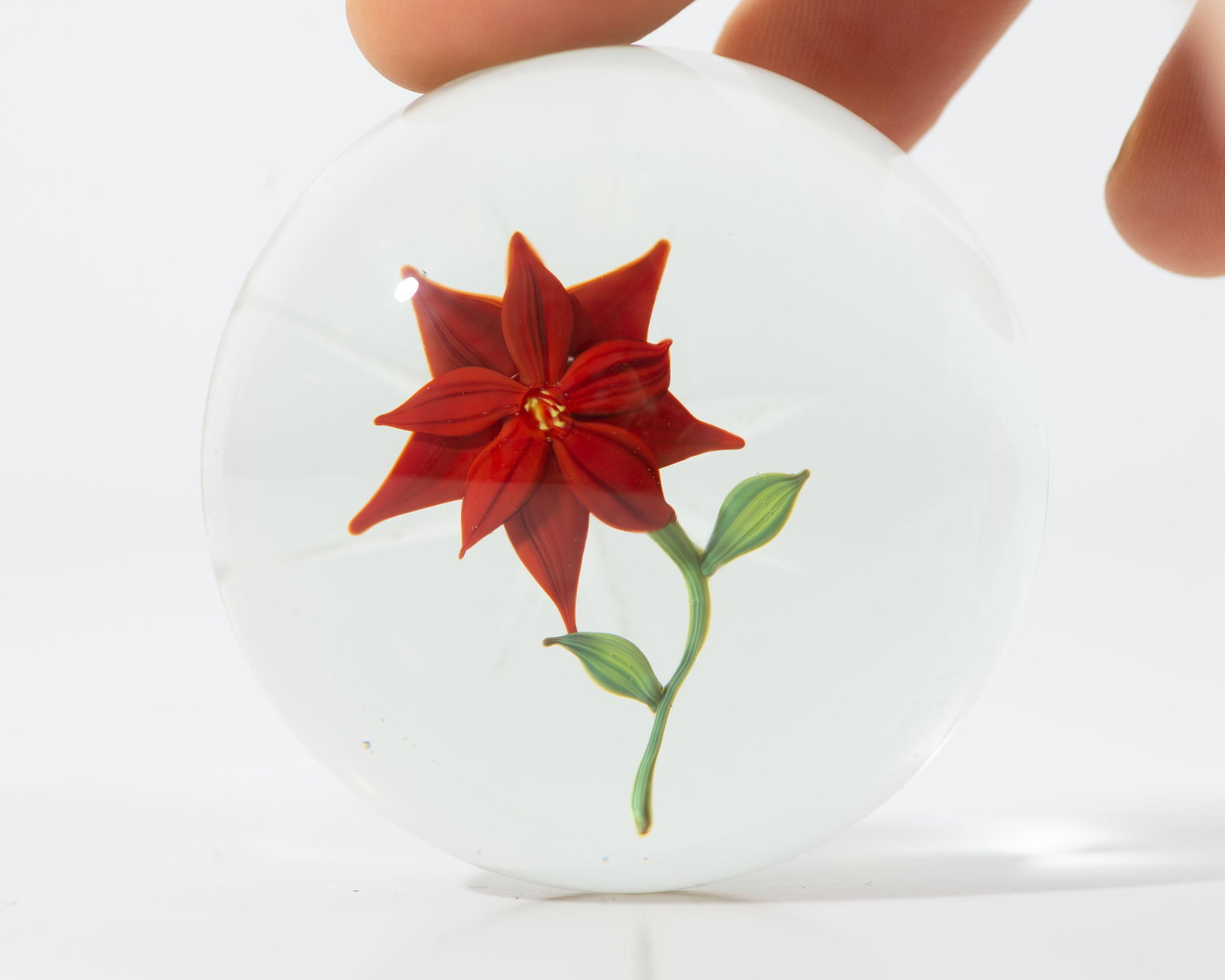 Paul Stankard 1972 Art Glass Red Flower Paperweight - 6