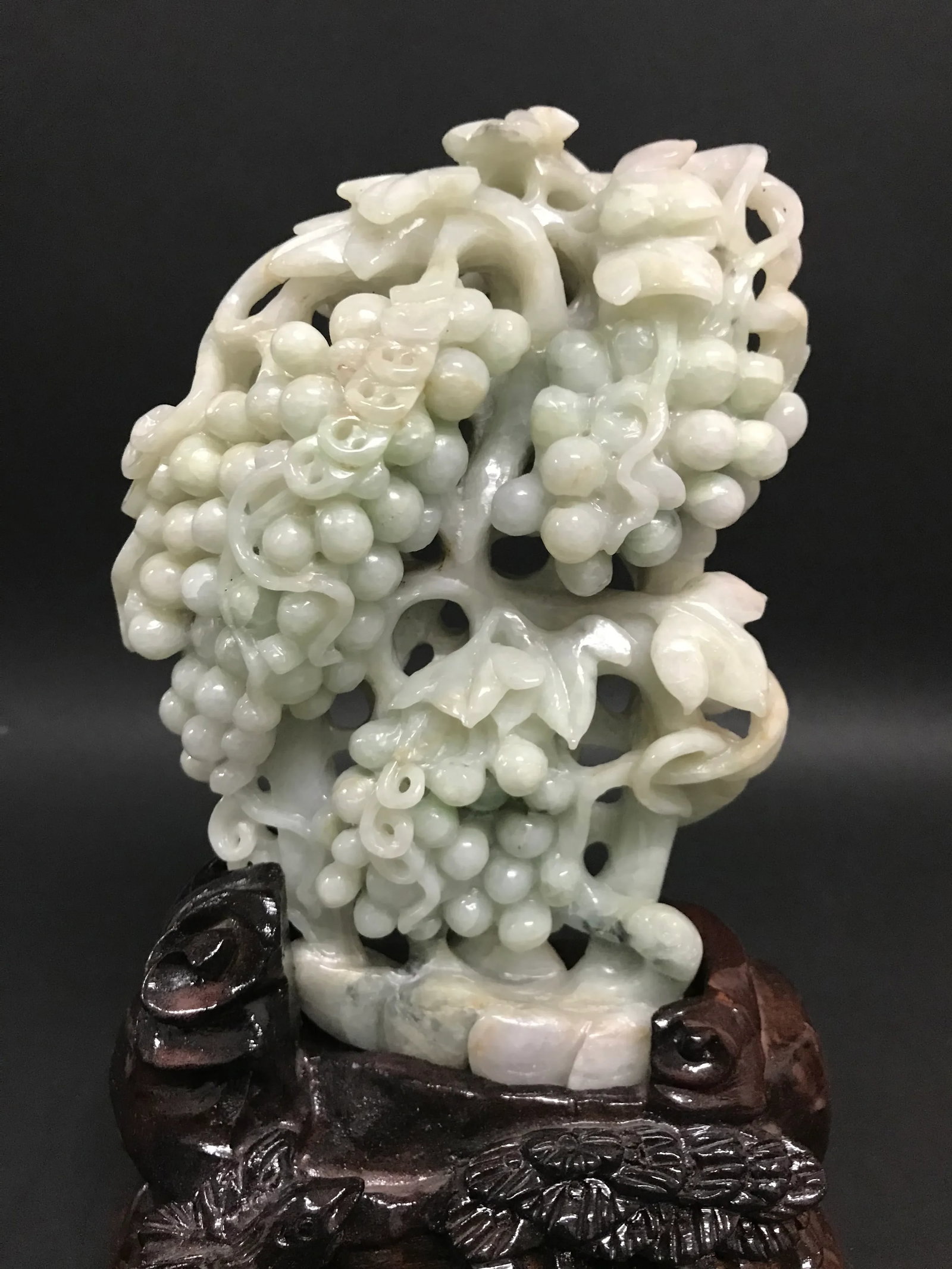Mid 20th Century Carved Solid Jade Fruits Sculpture With Wooden Base - 2