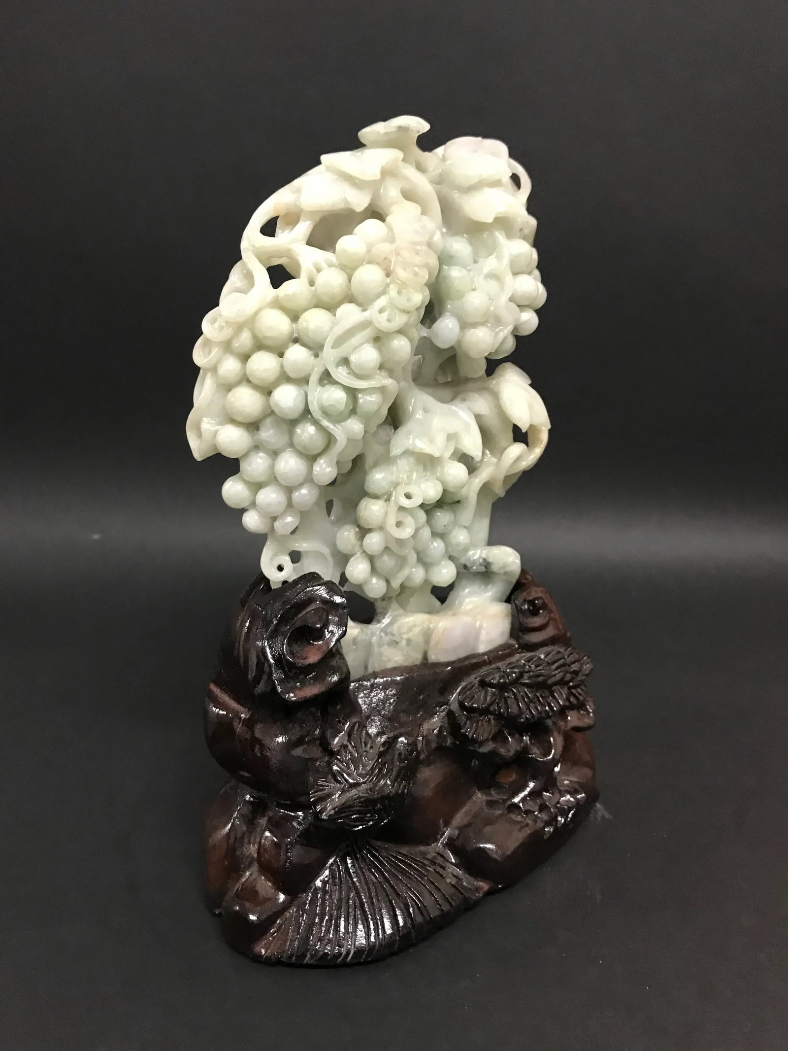 Mid 20th Century Carved Solid Jade Fruits Sculpture With Wooden Base - 3