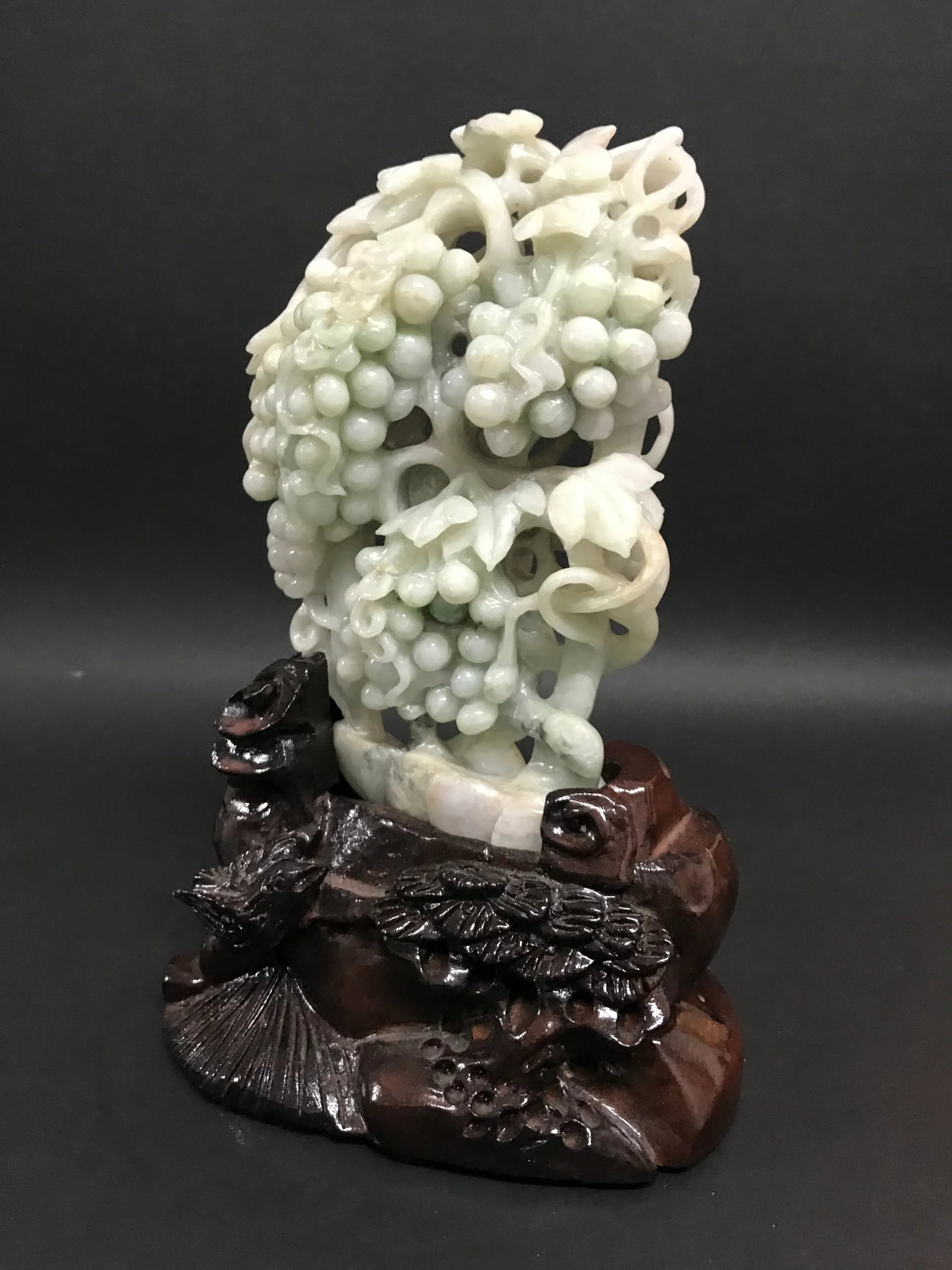 Mid 20th Century Carved Solid Jade Fruits Sculpture With Wooden Base - 4