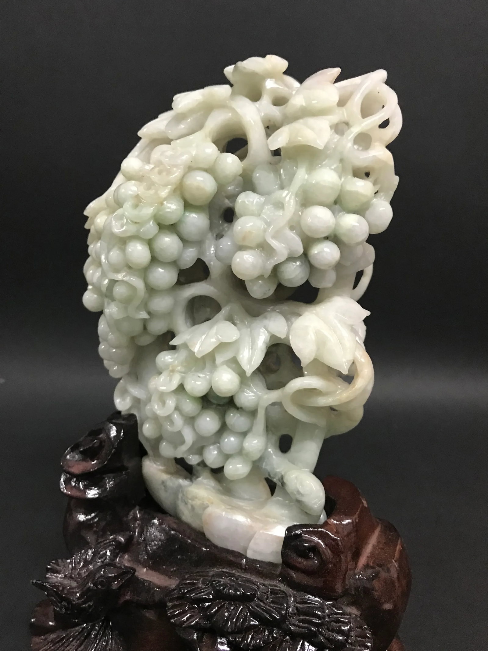 Mid 20th Century Carved Solid Jade Fruits Sculpture With Wooden Base - 5
