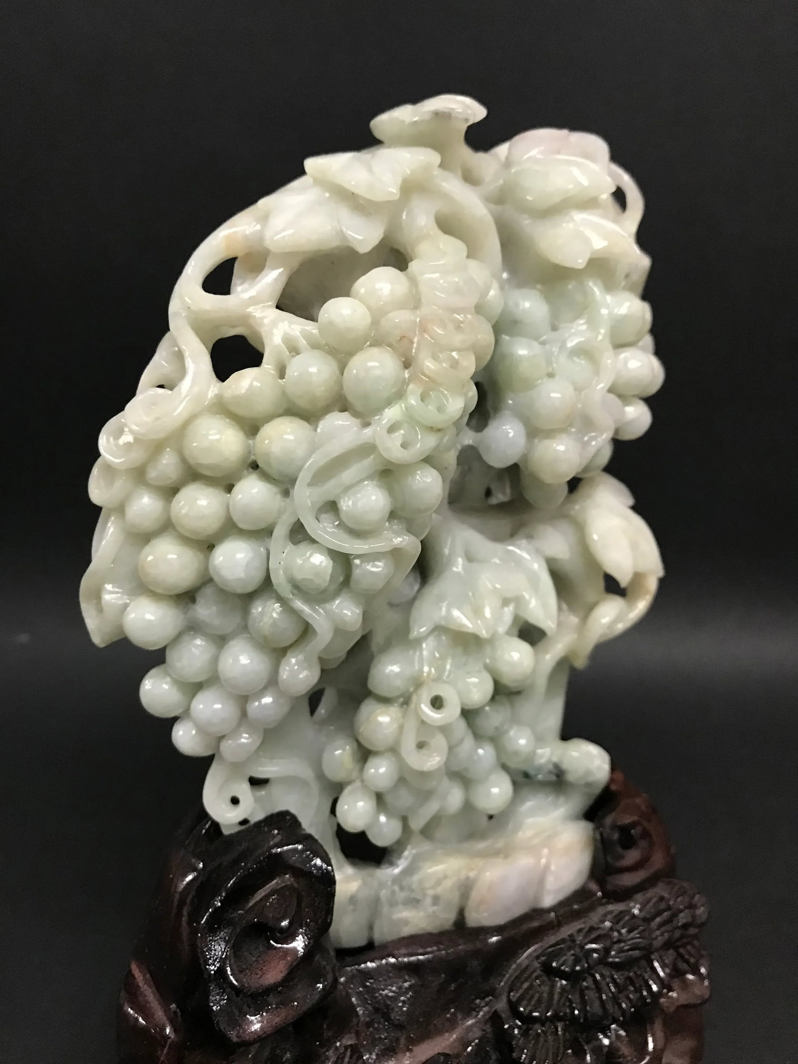 Mid 20th Century Carved Solid Jade Fruits Sculpture With Wooden Base - 6