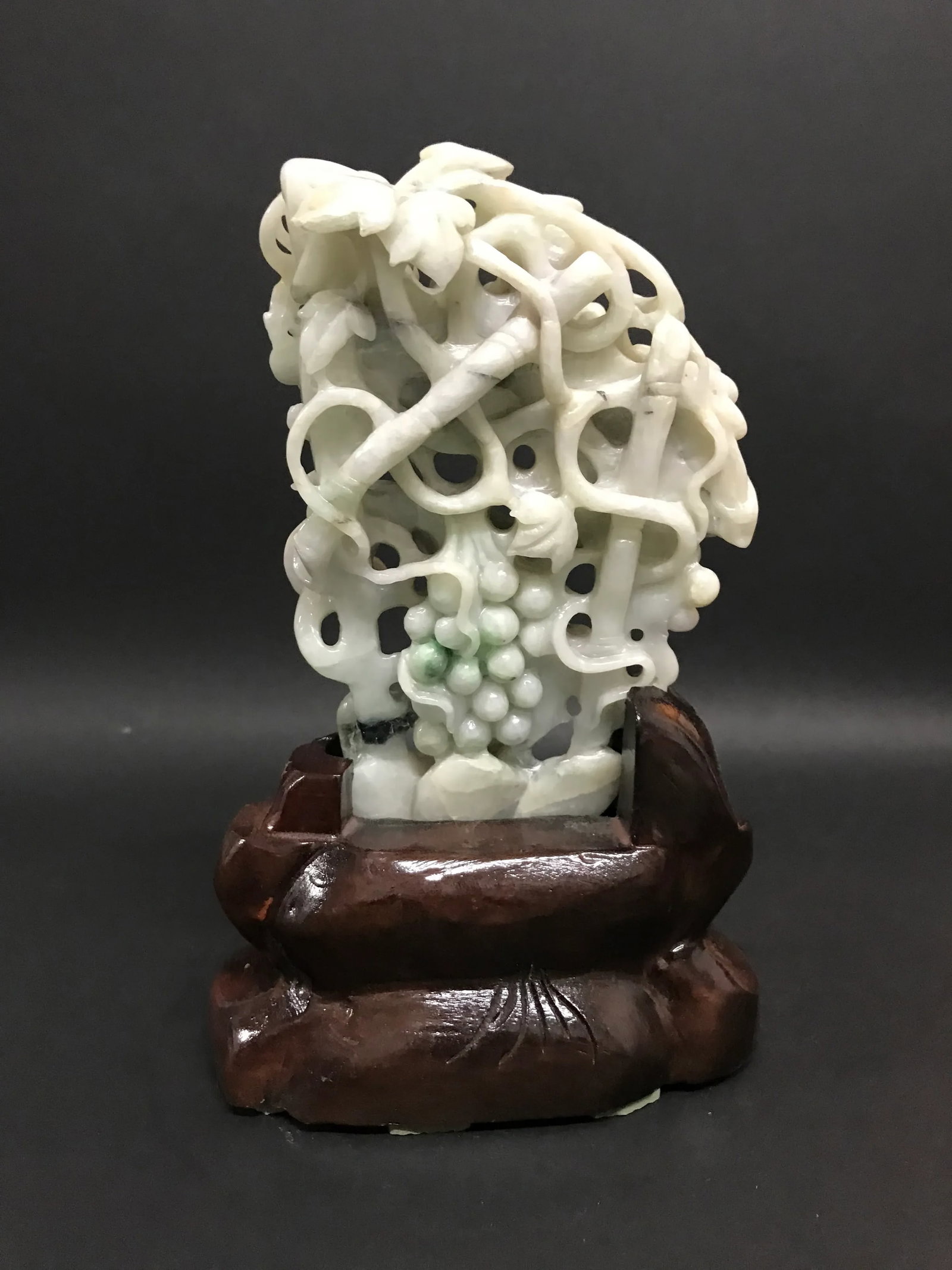 Mid 20th Century Carved Solid Jade Fruits Sculpture With Wooden Base - 7